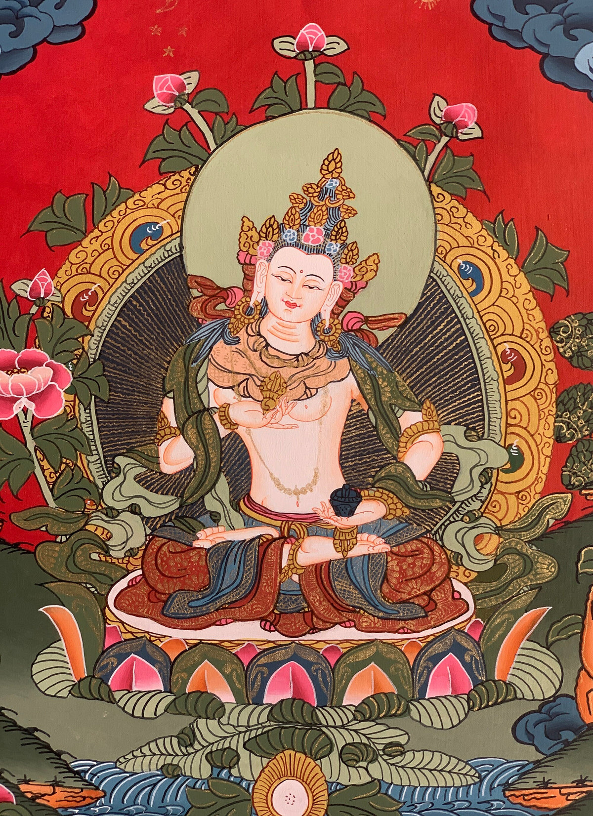 Vajrasattva, Dorje Sempa, Dhyani Buddha, Thangka Painting, Original Art 11 x14 Inch