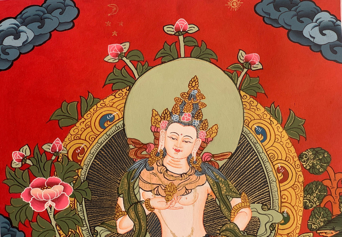 Vajrasattva, Dorje Sempa, Dhyani Buddha, Thangka Painting, Original Art 11 x14 Inch