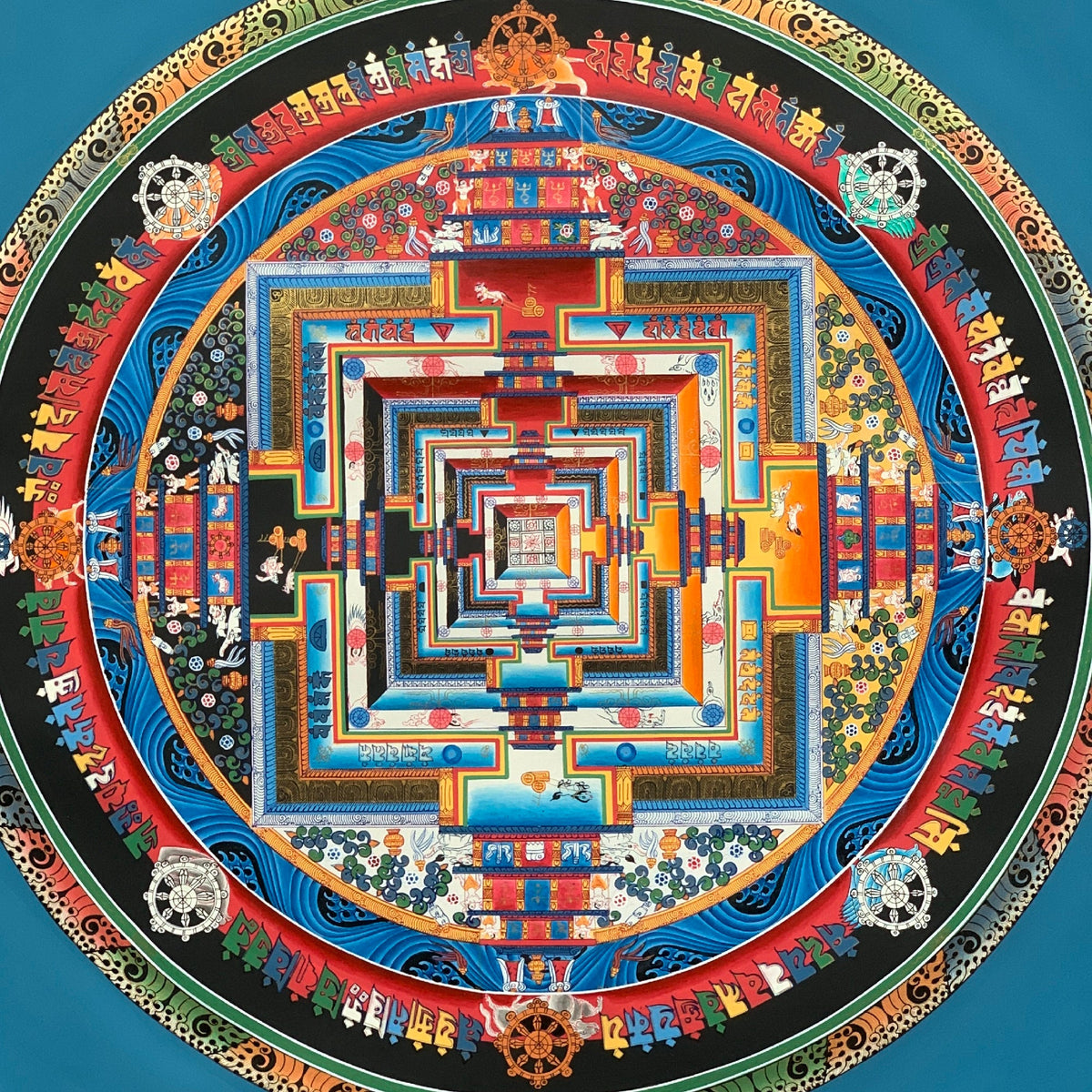 Kalachakra Mandala Thangka Painting: Wheel of Life, Tibetan Meditation Art