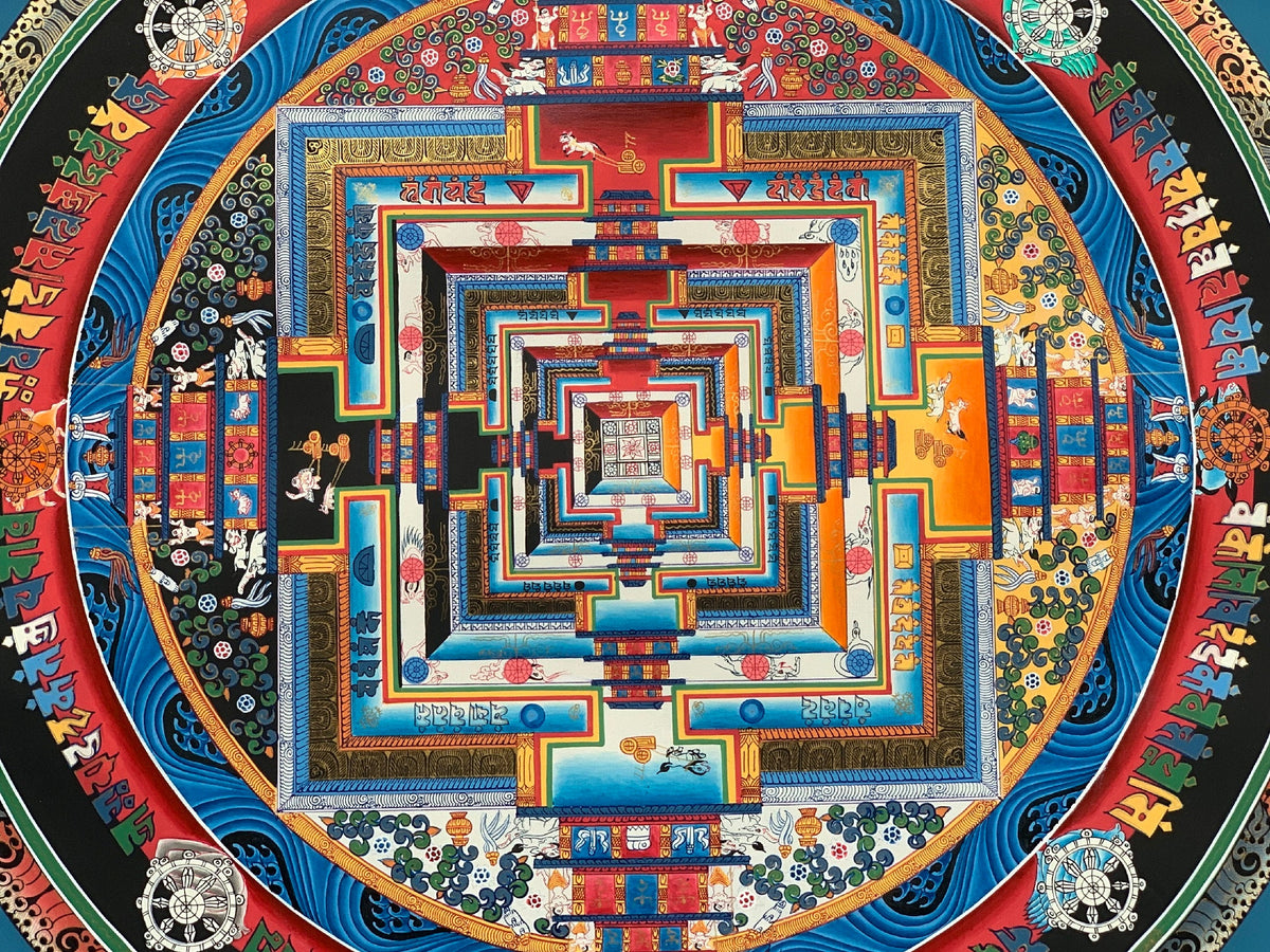 Kalachakra Mandala Thangka Painting: Wheel of Life, Tibetan Meditation Art
