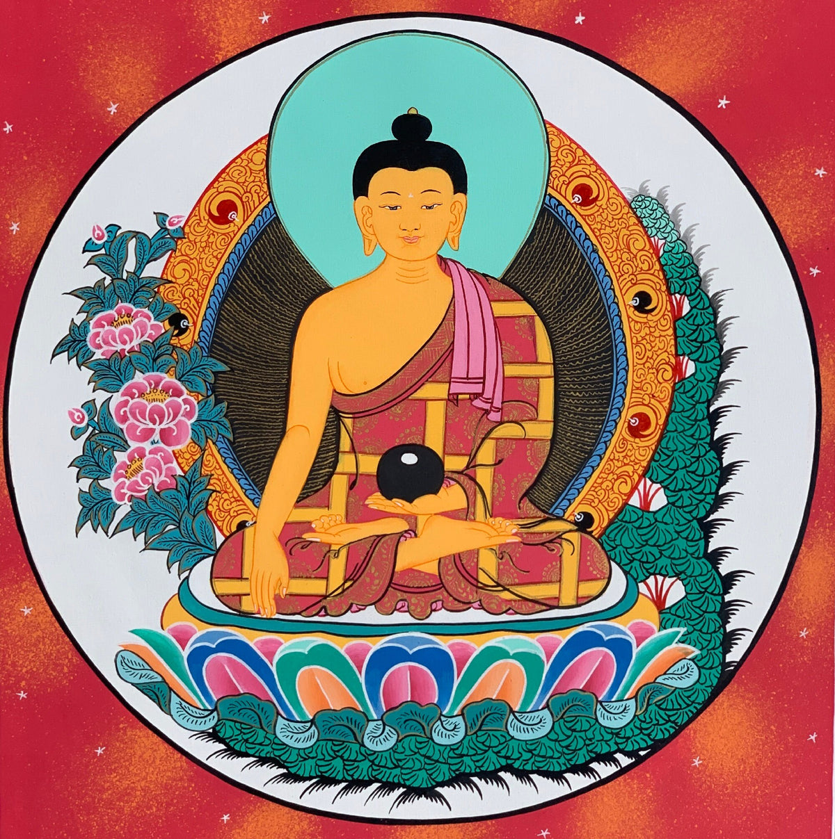 Buddha Shakyamuni, Siddhartha, Gautama, Tibetan Thangka Painting, Original Art