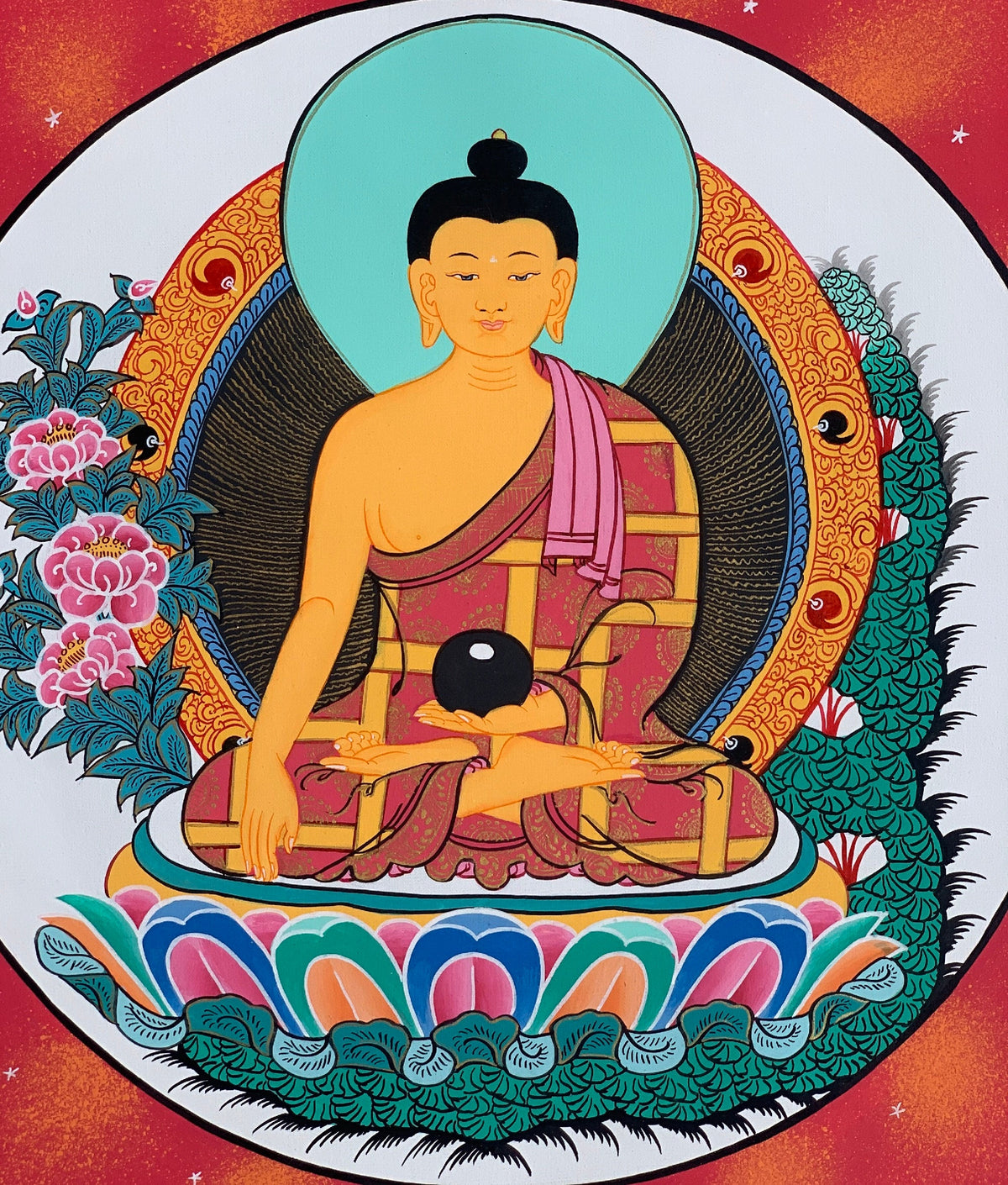 Buddha Shakyamuni, Siddhartha, Gautama, Tibetan Thangka Painting, Original Art