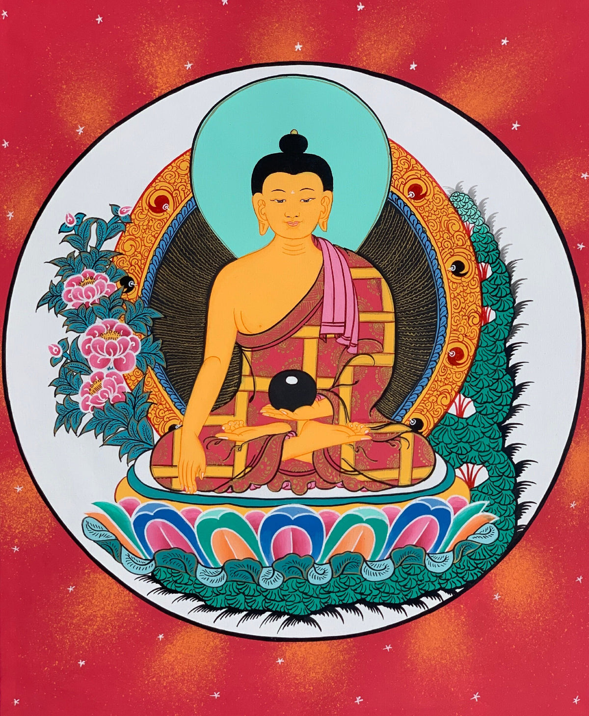 Buddha Shakyamuni, Siddhartha, Gautama, Tibetan Thangka Painting, Original Art