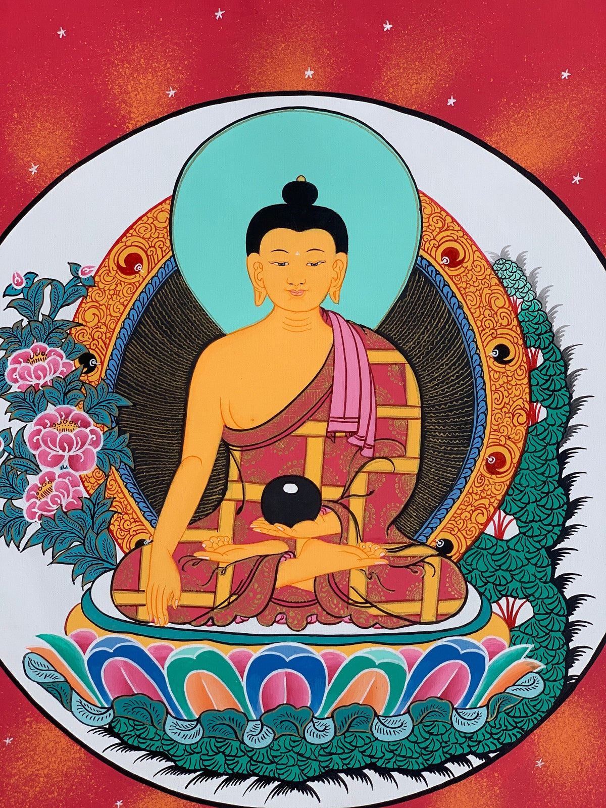 Buddha Shakyamuni, Siddhartha, Gautama, Tibetan Thangka Painting, Original Art