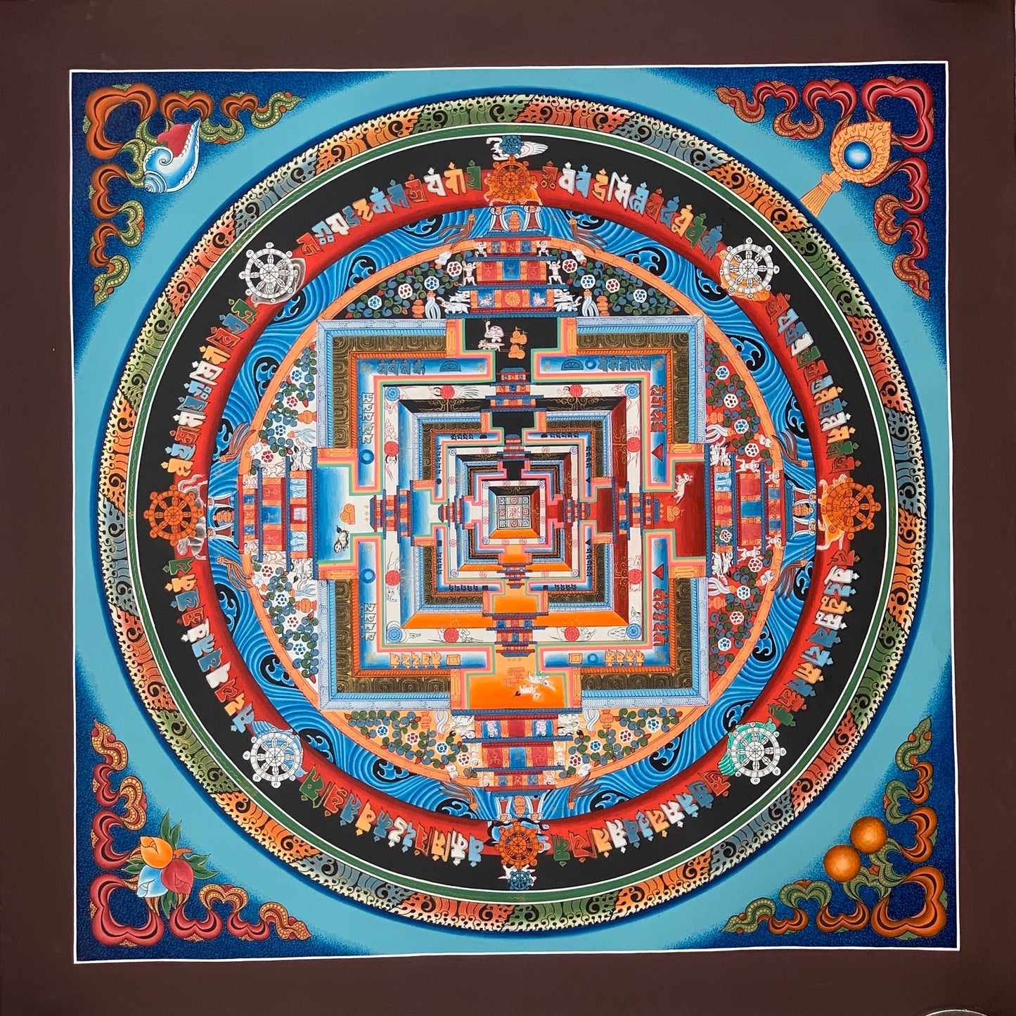 Hand-painted Kalachakra, wheel of Life Mandala Tibetan Thangka Painting  20 x 20-Inch Mixed Colors