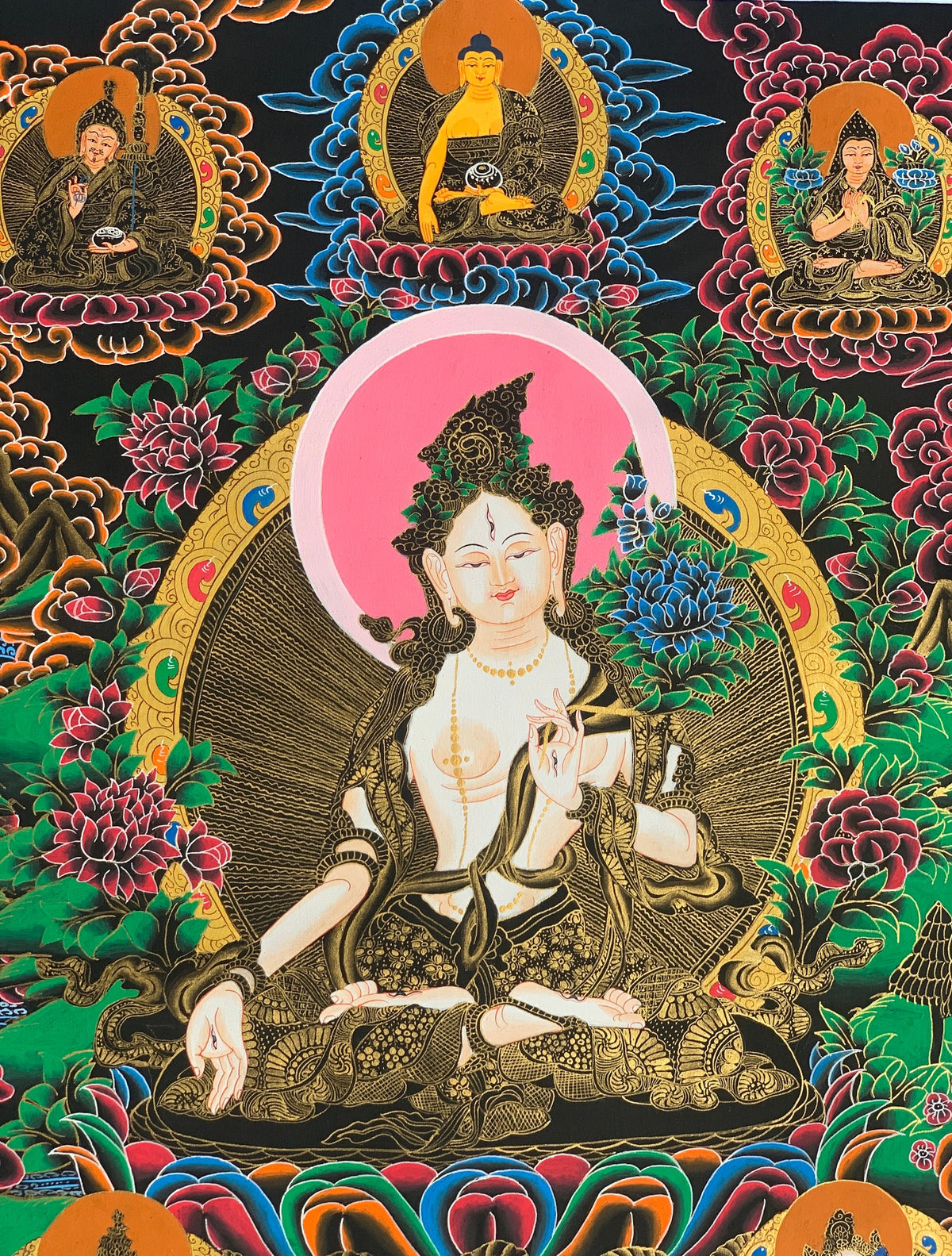 White Tara, Sitatara, Mother Goddess, Tibetan Thangka, Thanka  Painting, Original Art  18 x 24 Inch