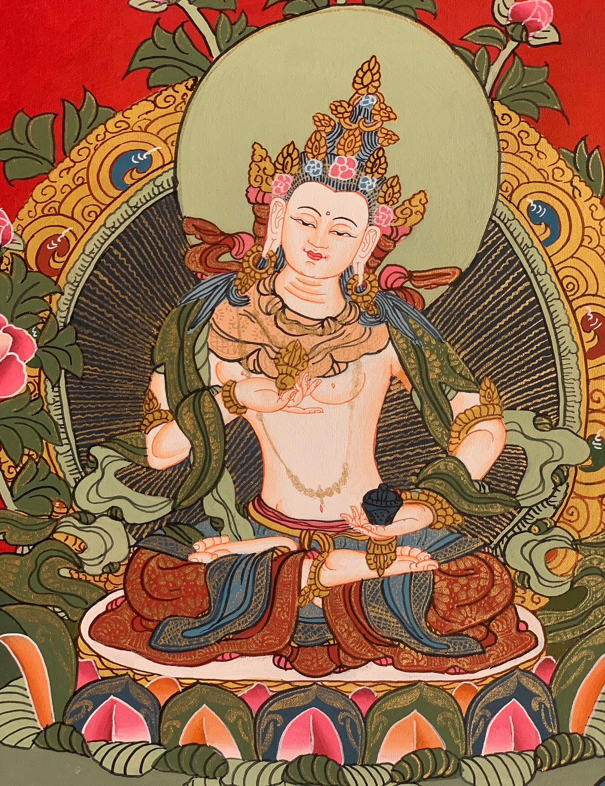 Vajrasattva, Dorje Sempa, Dhyani Buddha, Thangka Painting, Original Art 11 x14 Inch