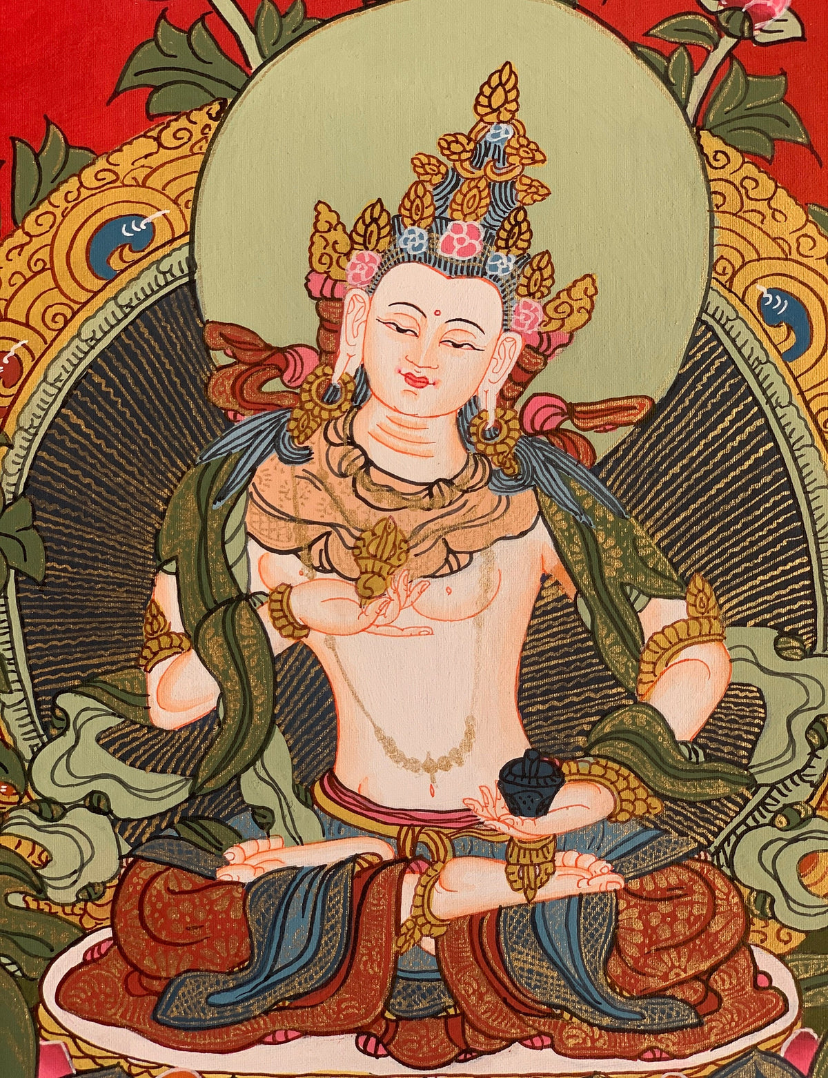 Vajrasattva, Dorje Sempa, Dhyani Buddha, Thangka Painting, Original Art 11 x14 Inch