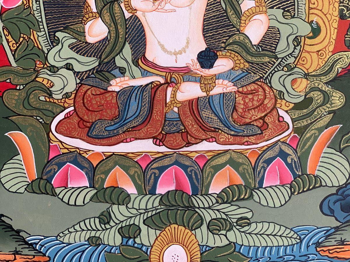 Vajrasattva, Dorje Sempa, Dhyani Buddha, Thangka Painting, Original Art 11 x14 Inch