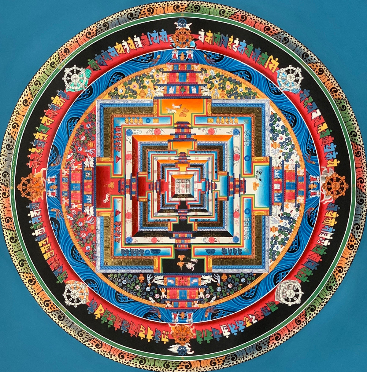 Kalachakra Mandala Thangka Painting: Wheel of Life, Tibetan Meditation Art