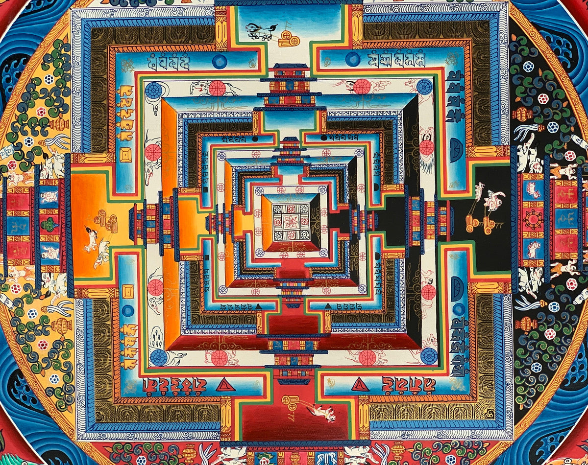 Kalachakra Mandala Thangka Painting: Wheel of Life, Tibetan Meditation Art