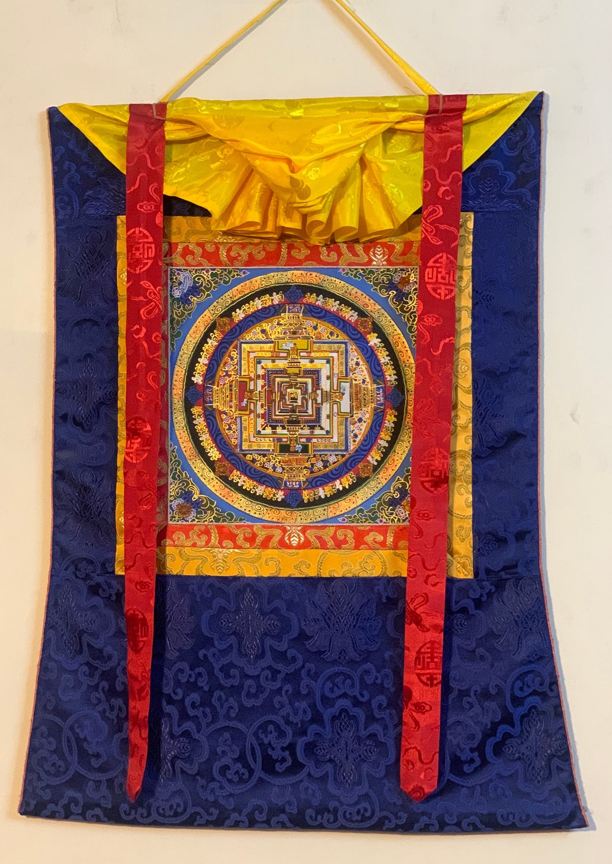 Kalachakra Mandala Thangka Painting, Buddhist Meditation Art, Silk Brocade