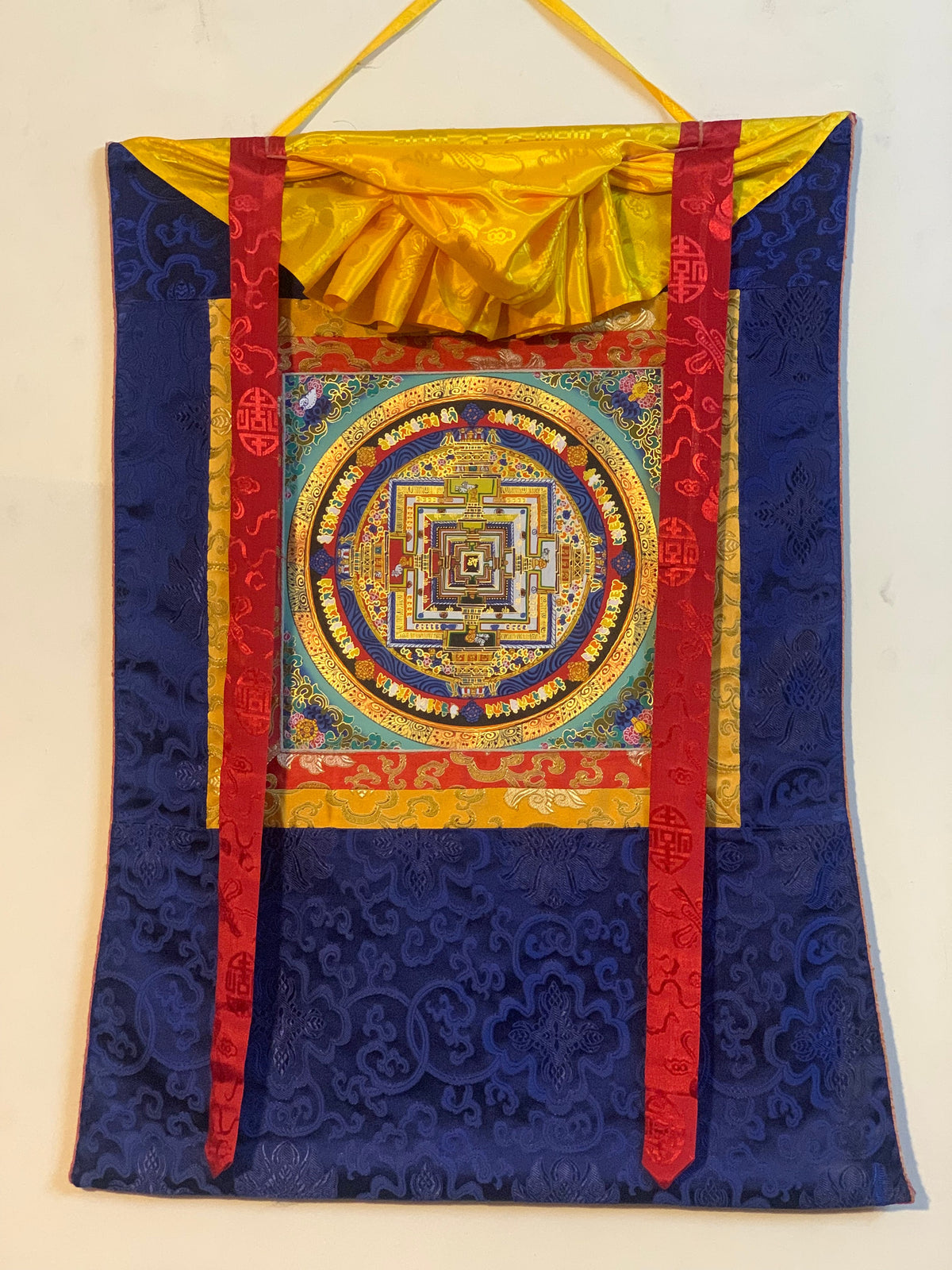 Kalachakra Mandala Thangka Painting, Buddhist Meditation Art, Silk Brocade