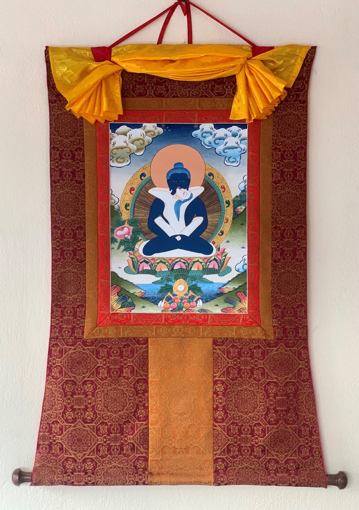 Buddha Shakti/ Samantabhadra Master Quality Tibetan Thangka Painting, Original Art with Premium Silk Brocade