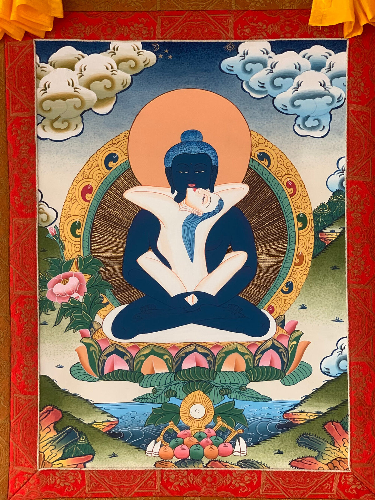 Buddha Shakti/ Samantabhadra Master Quality Tibetan Thangka Painting, Original Art with Premium Silk Brocade