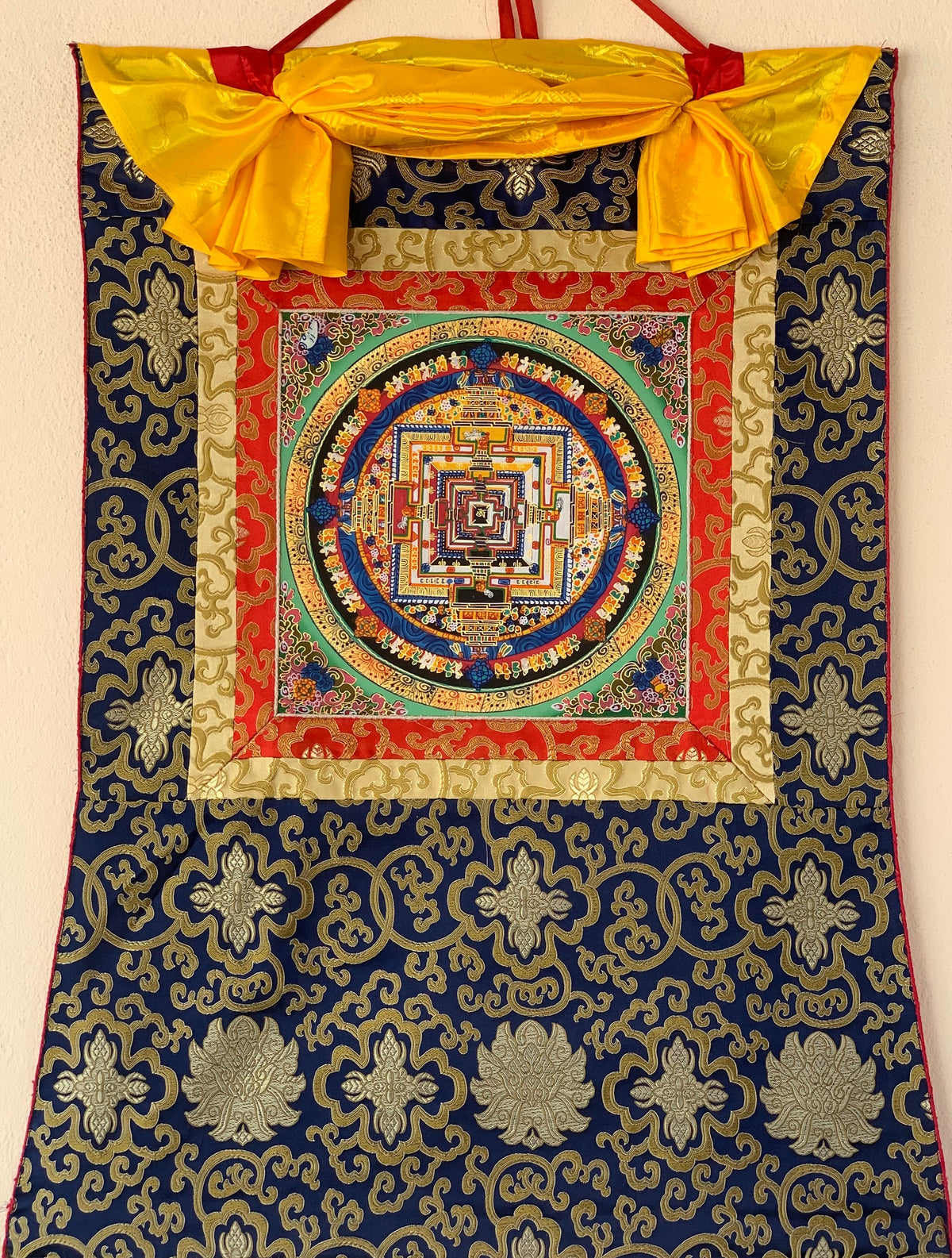 Kalachakra Mandala Thangka Painting, Buddhist Meditation Art, Silk Brocade