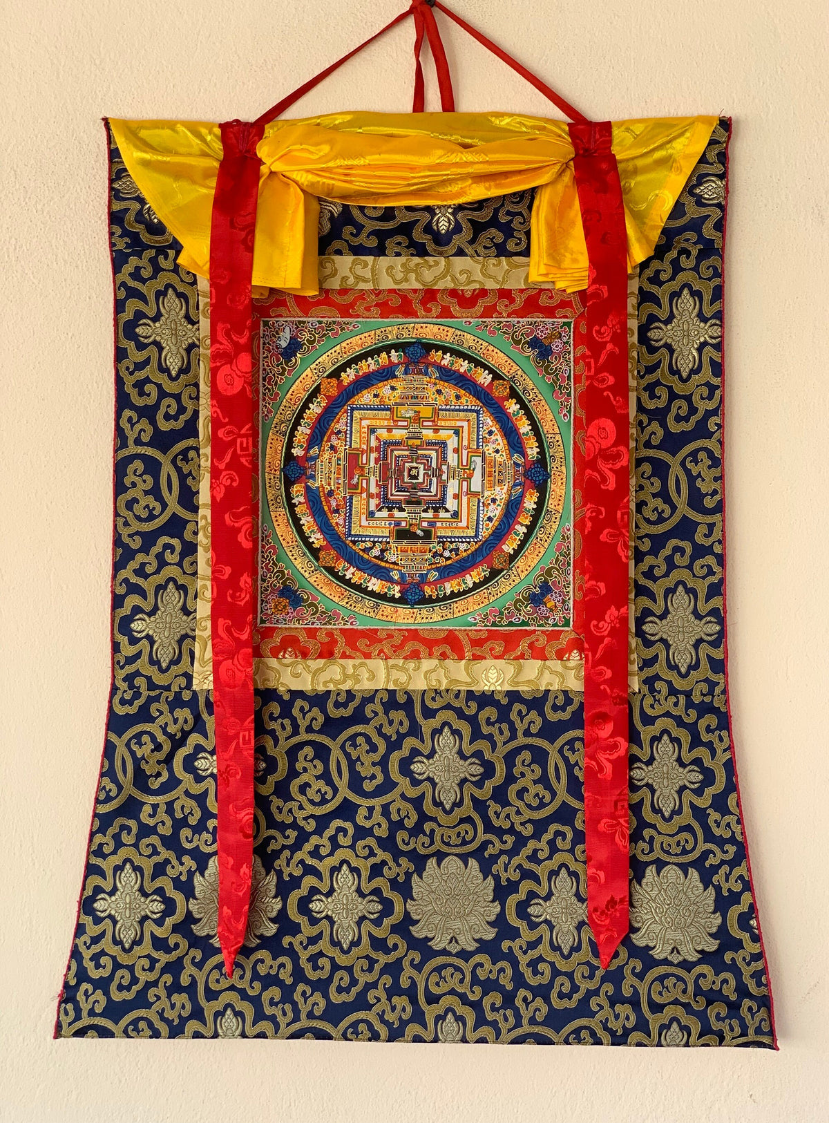 Kalachakra Mandala Thangka Painting, Buddhist Meditation Art, Silk Brocade