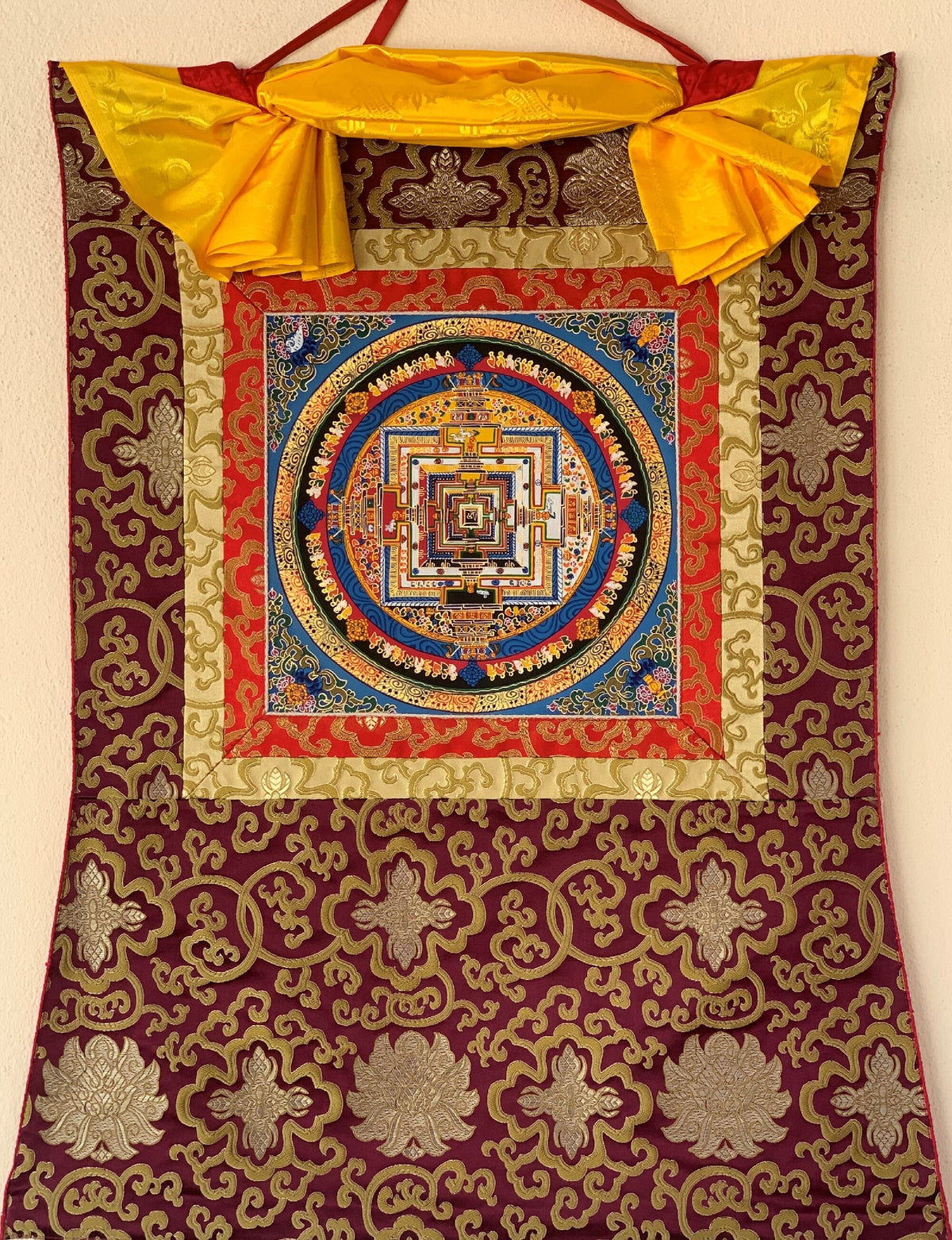 Kalachakra Mandala Thangka Painting, Buddhist Meditation Art, Silk Brocade