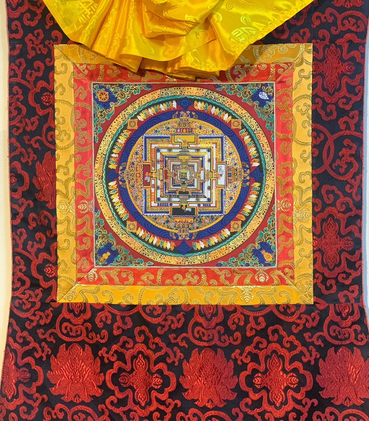 Kalachakra Mandala Thangka Painting, Buddhist Meditation Art, Silk Brocade