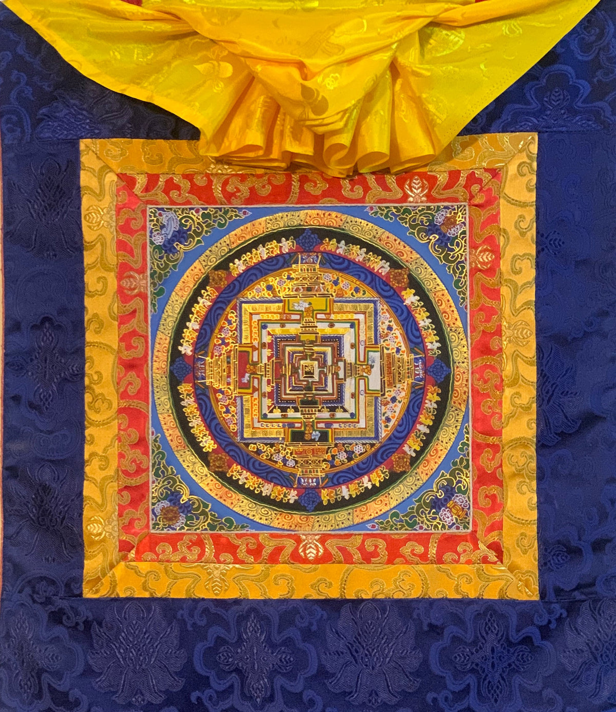 Kalachakra Mandala Thangka Painting, Buddhist Meditation Art, Silk Brocade