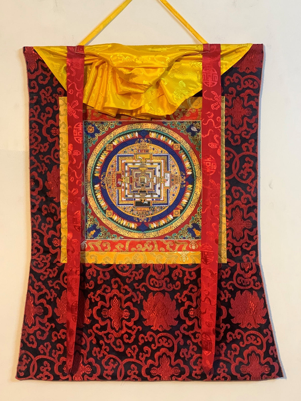 Kalachakra Mandala Thangka Painting, Buddhist Meditation Art, Silk Brocade