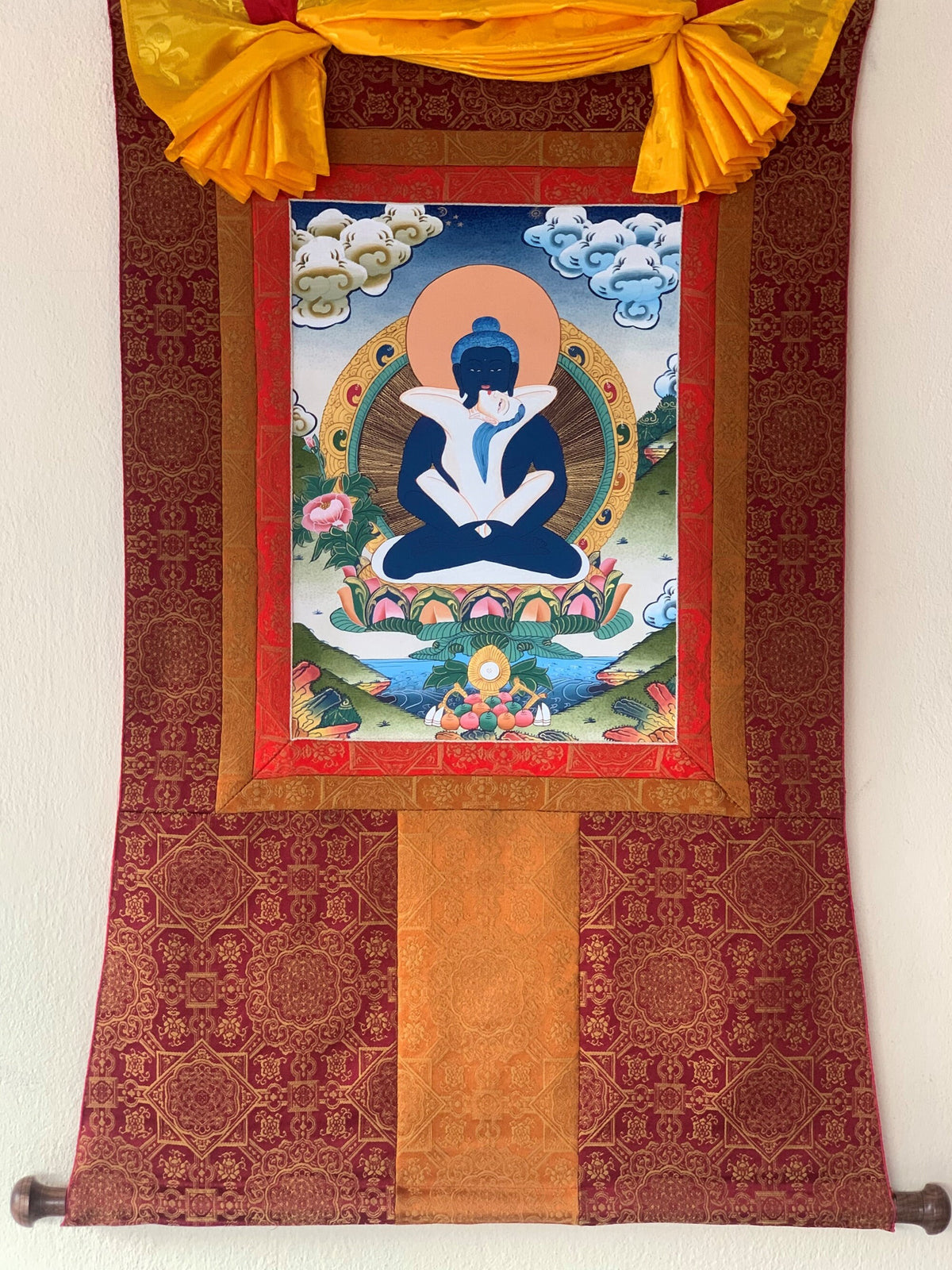 Buddha Shakti/ Samantabhadra Master Quality Tibetan Thangka Painting, Original Art with Premium Silk Brocade