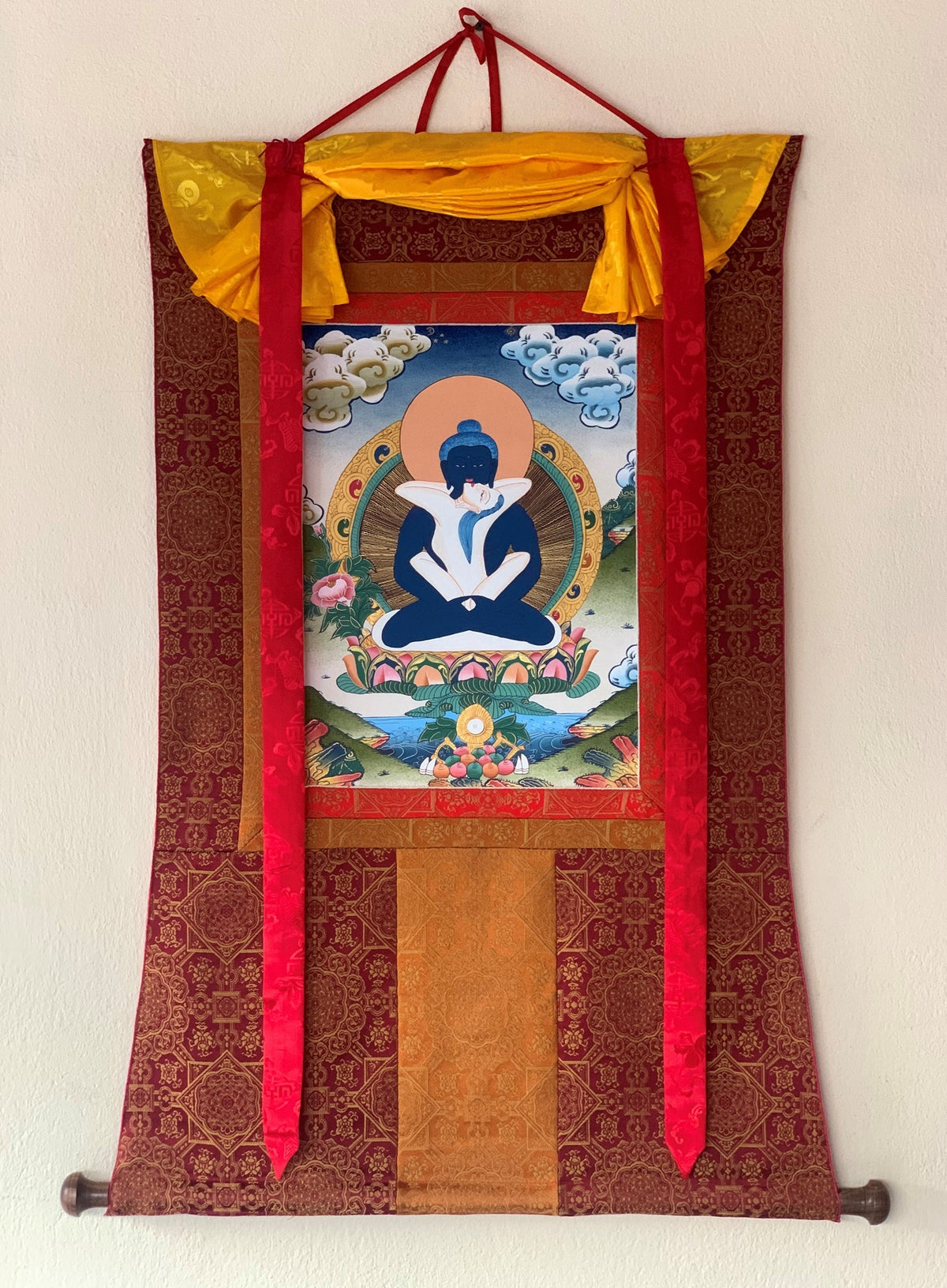 Buddha Shakti/ Samantabhadra Master Quality Tibetan Thangka Painting, Original Art with Premium Silk Brocade