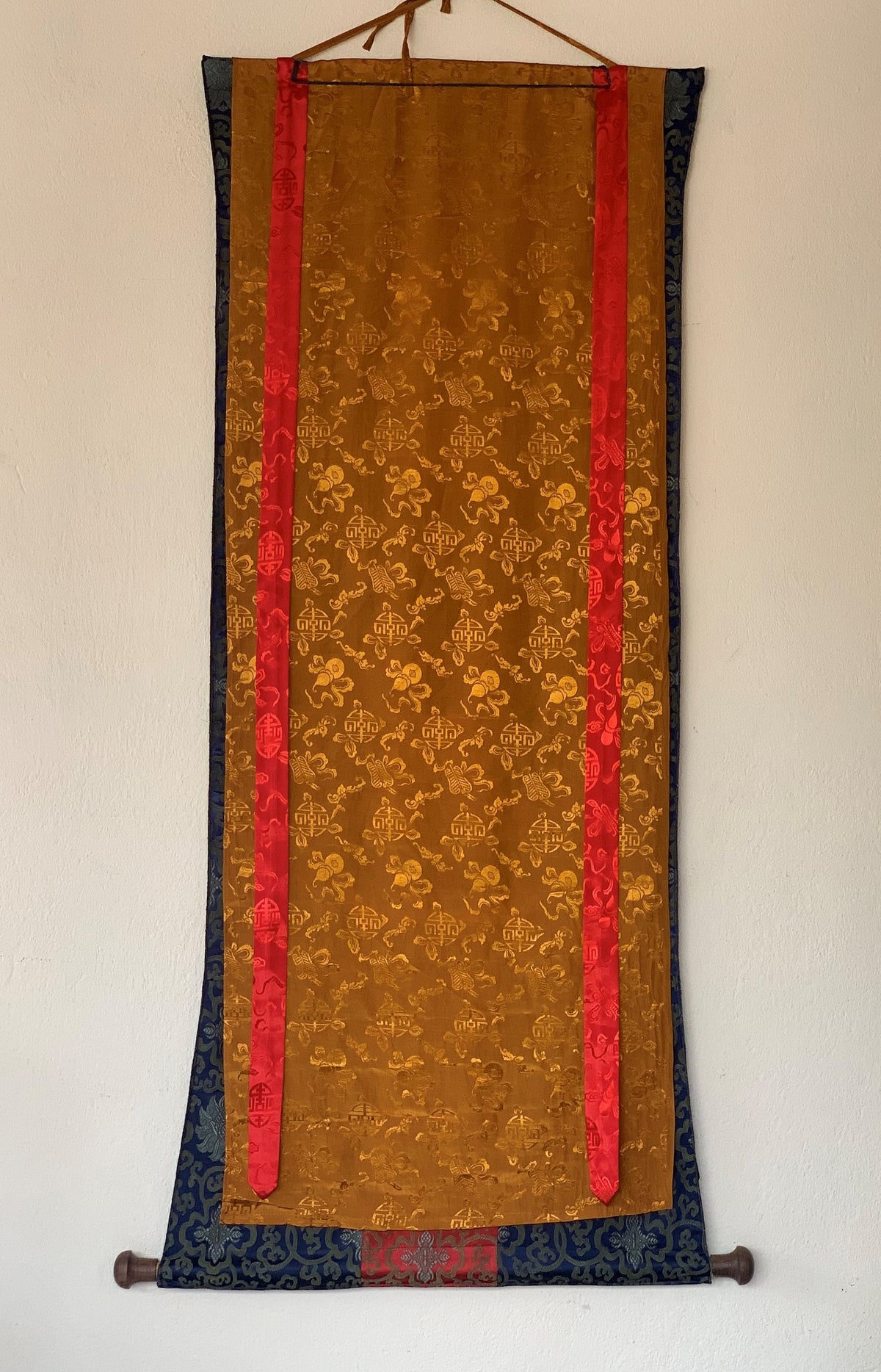 7 Chakra Tibetan Thangka Painting with Silk Brocade