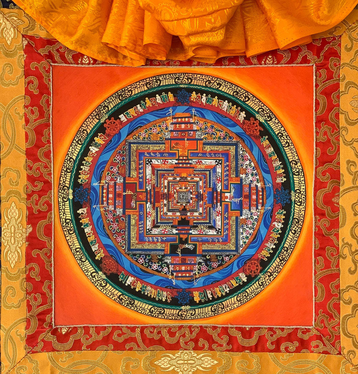 Wheel of Life, Kalachakra Mandala, Thangka Painting, Fine Quality, Original Art, with Silk Brocade