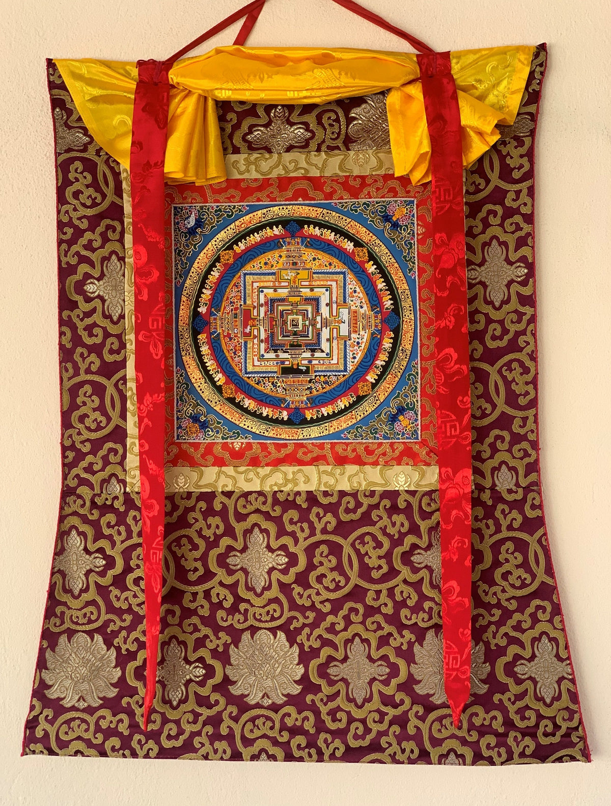 Kalachakra Mandala Thangka Painting, Buddhist Meditation Art, Silk Brocade