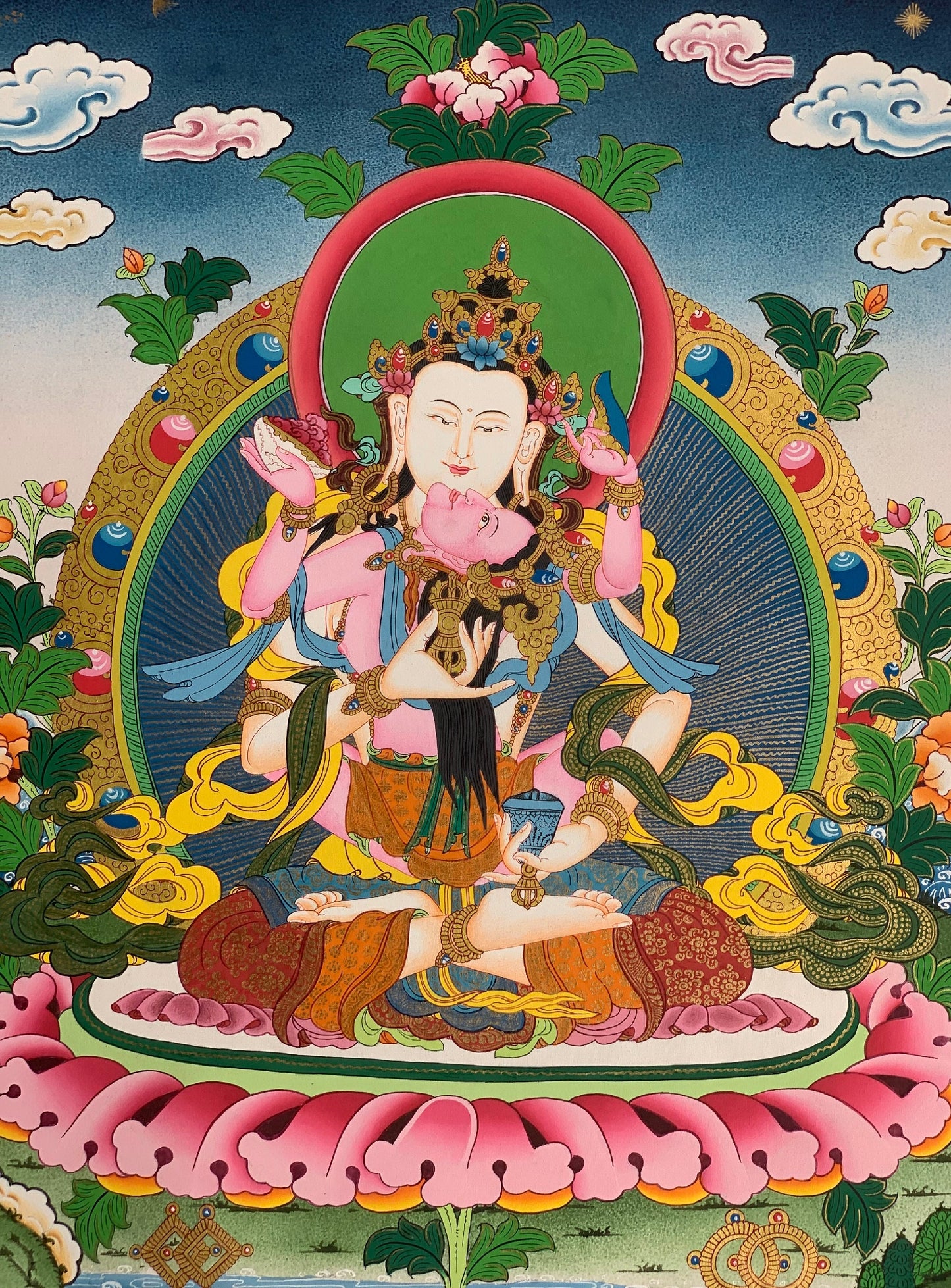 Hand-painted, Vajrayana, Vajrasattva Shakti, Yab, Yum, Thangka Painting,  18 x 24-inch