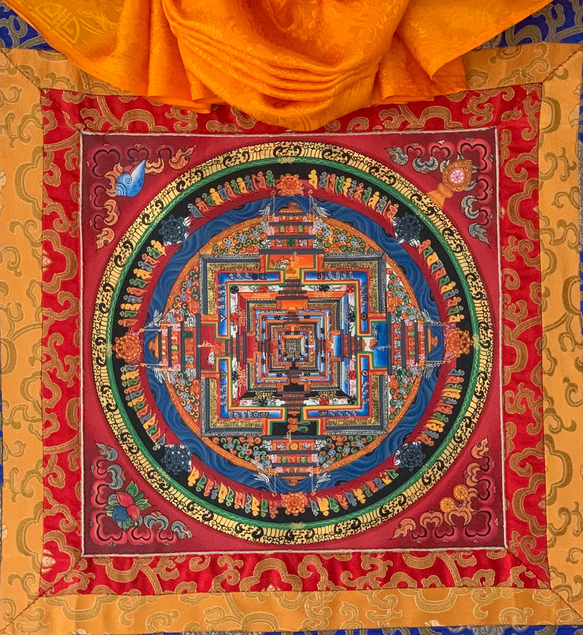 Wheel of Life, Kalachakra Mandala, Thangka Painting, Fine Quality, Original Art, with Silk Brocade