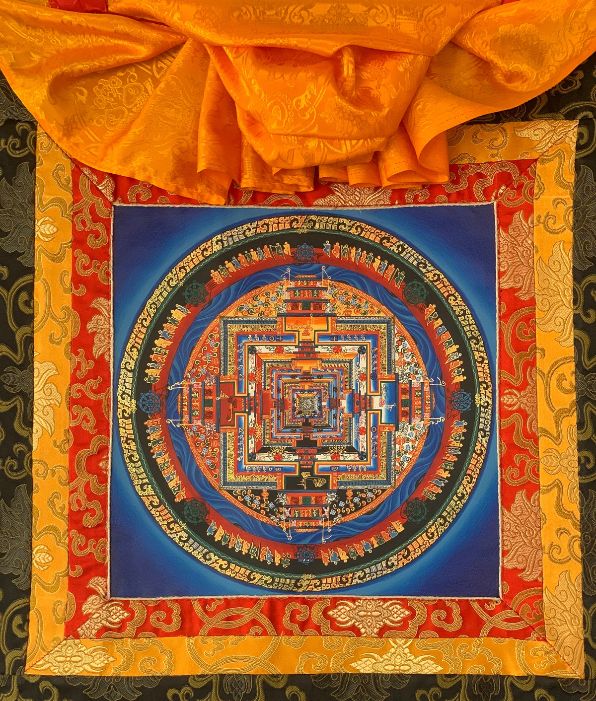 Wheel of Life, Kalachakra Mandala, Thangka Painting, Fine Quality, Original Art, with Silk Brocade