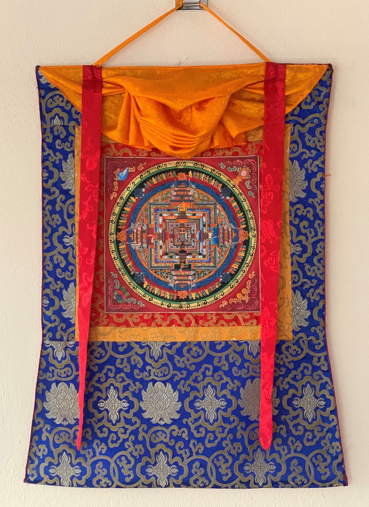 Wheel of Life, Kalachakra Mandala, Thangka Painting, Fine Quality, Original Art, with Silk Brocade