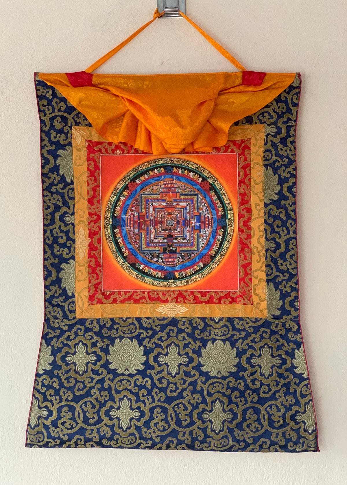 Wheel of Life, Kalachakra Mandala, Thangka Painting, Fine Quality, Original Art, with Silk Brocade