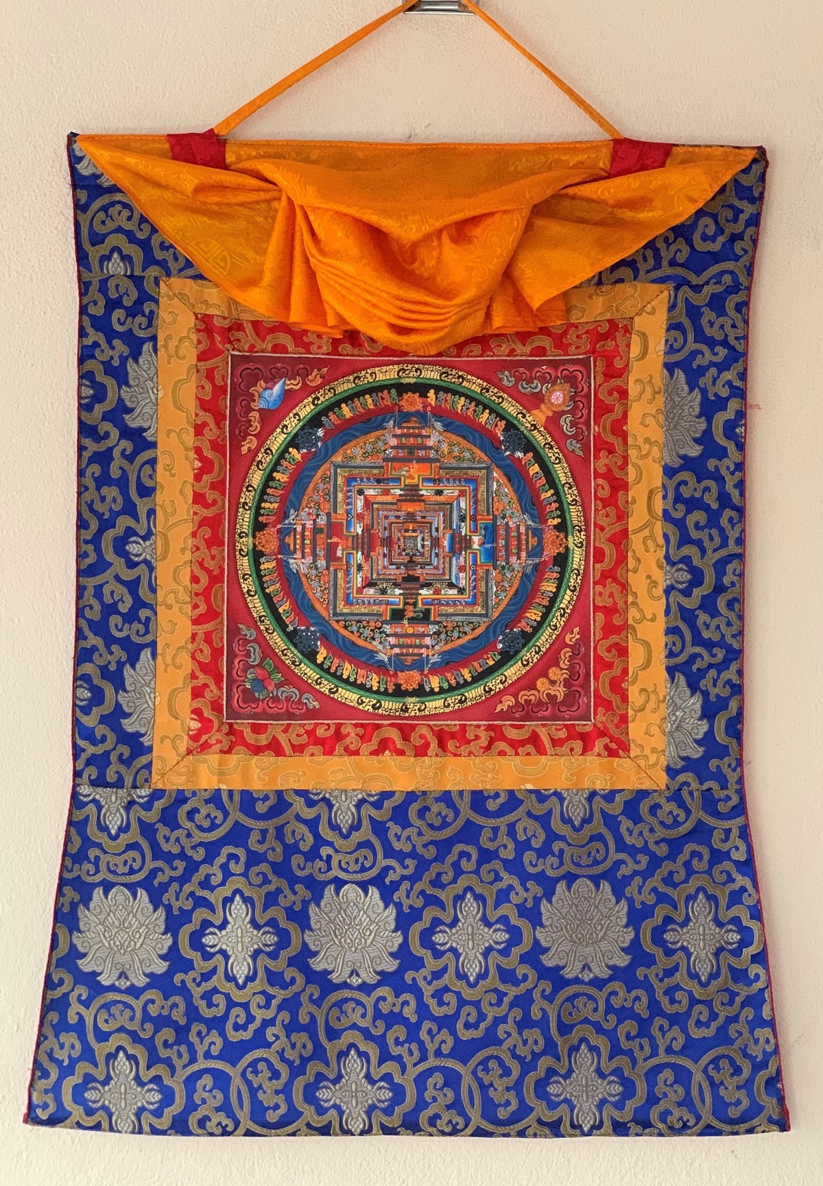Wheel of Life, Kalachakra Mandala, Thangka Painting, Fine Quality, Original Art, with Silk Brocade