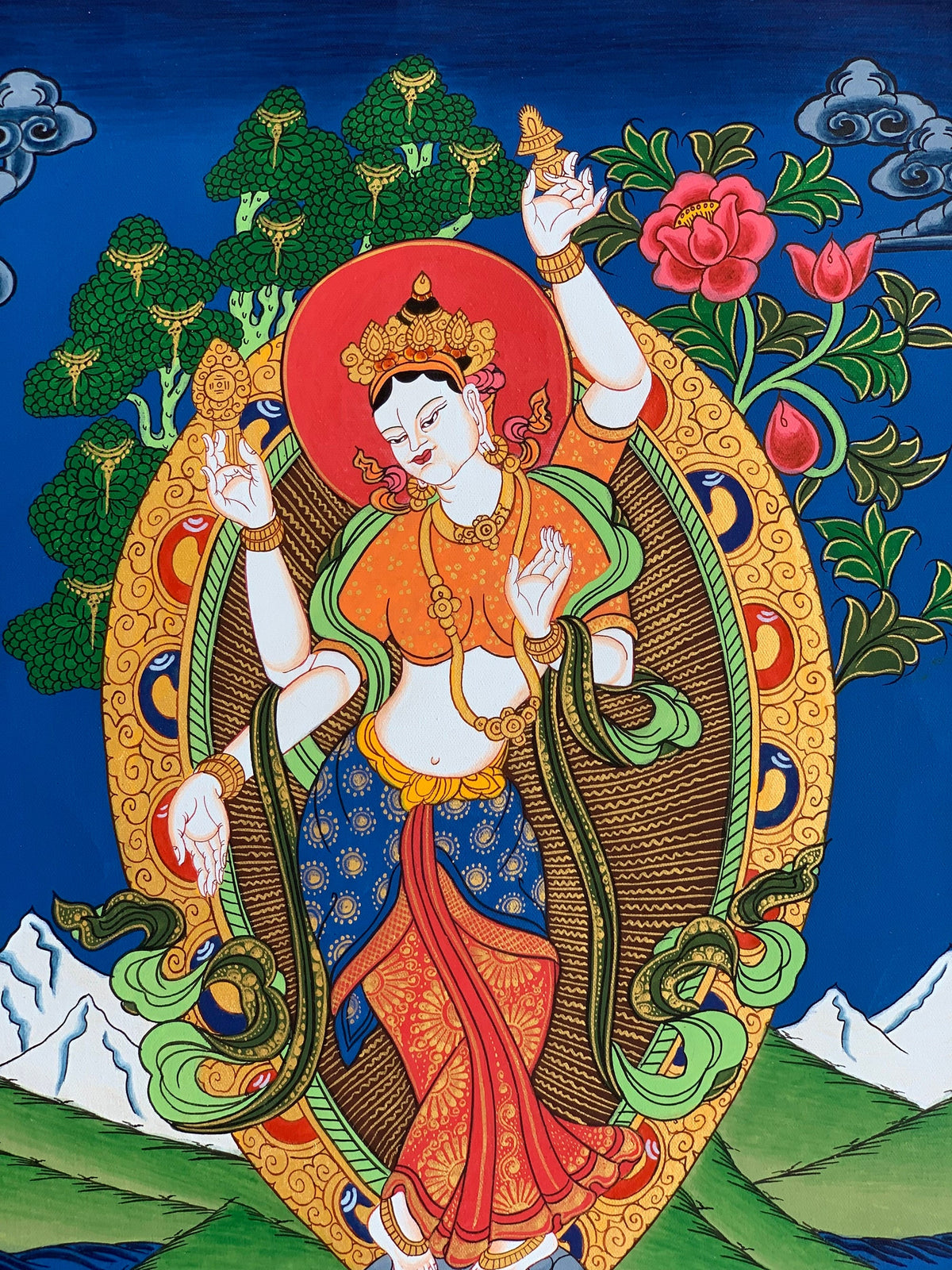 Standing Laxmi/ Mahalaxmi Goddess of Wealth and Prosperity Hindu Buddhist Thangka Painting Original Art