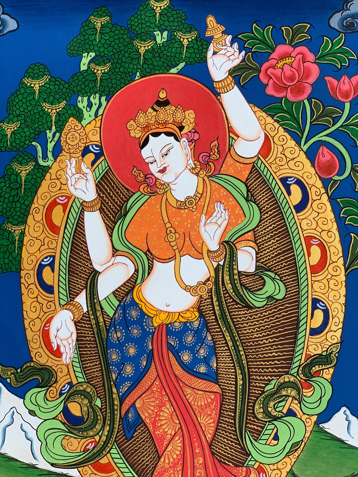 Standing Laxmi/ Mahalaxmi Goddess of Wealth and Prosperity Hindu Buddhist Thangka Painting Original Art