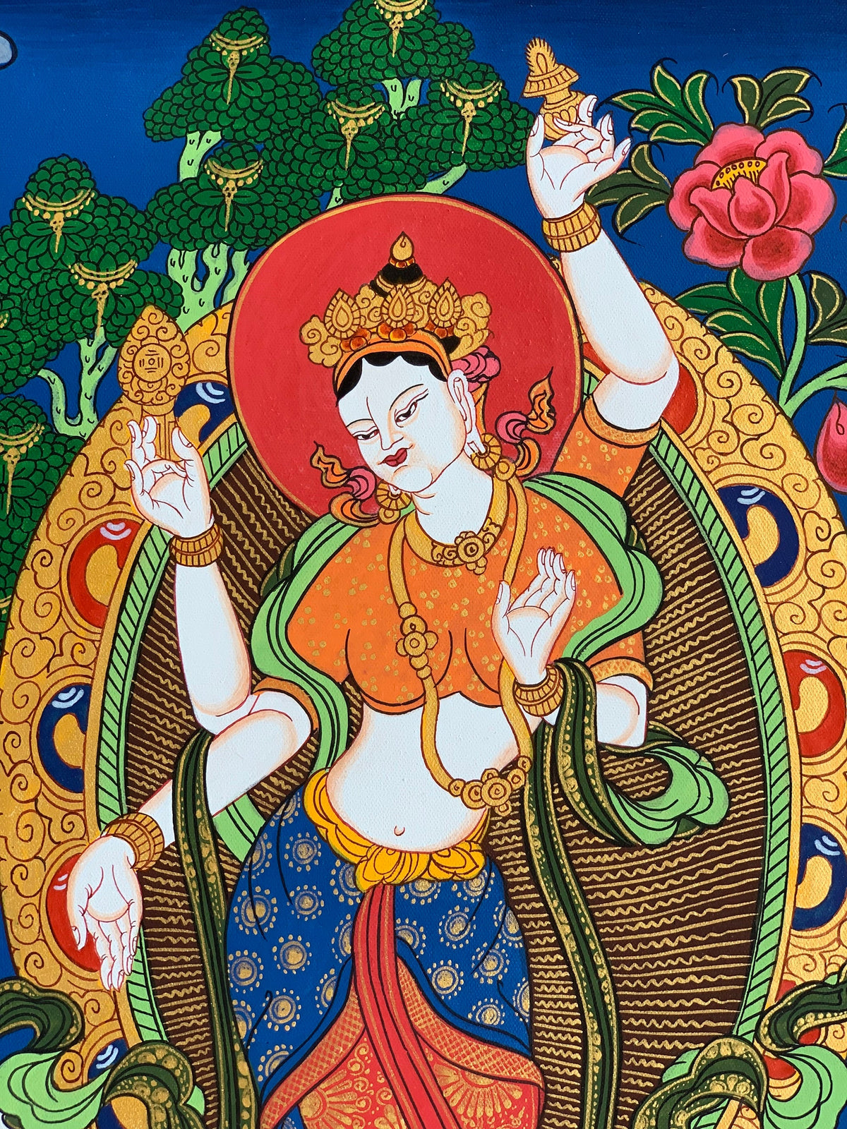 Standing Laxmi/ Mahalaxmi Goddess of Wealth and Prosperity Hindu Buddhist Thangka Painting Original Art