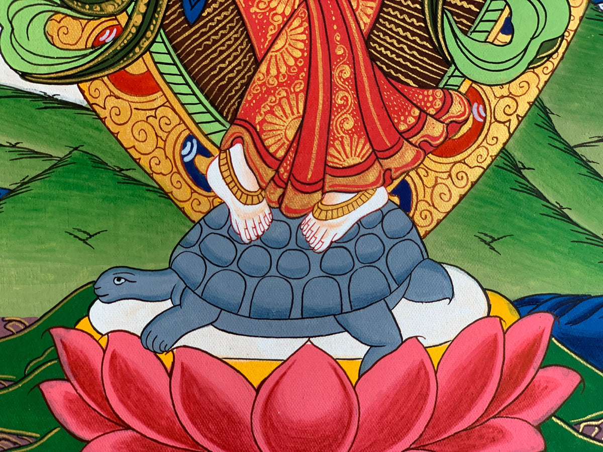Standing Laxmi/ Mahalaxmi Goddess of Wealth and Prosperity Hindu Buddhist Thangka Painting Original Art
