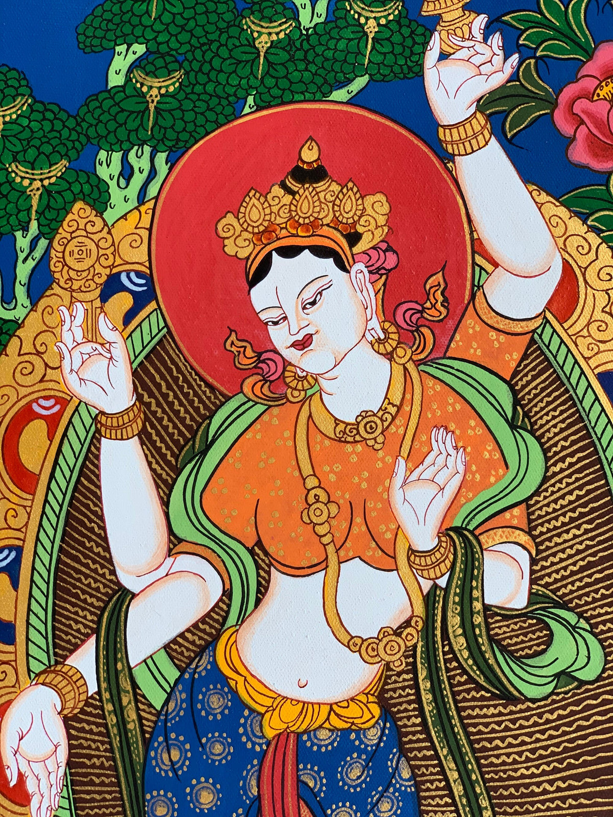 Standing Laxmi/ Mahalaxmi Goddess of Wealth and Prosperity Hindu Buddhist Thangka Painting Original Art