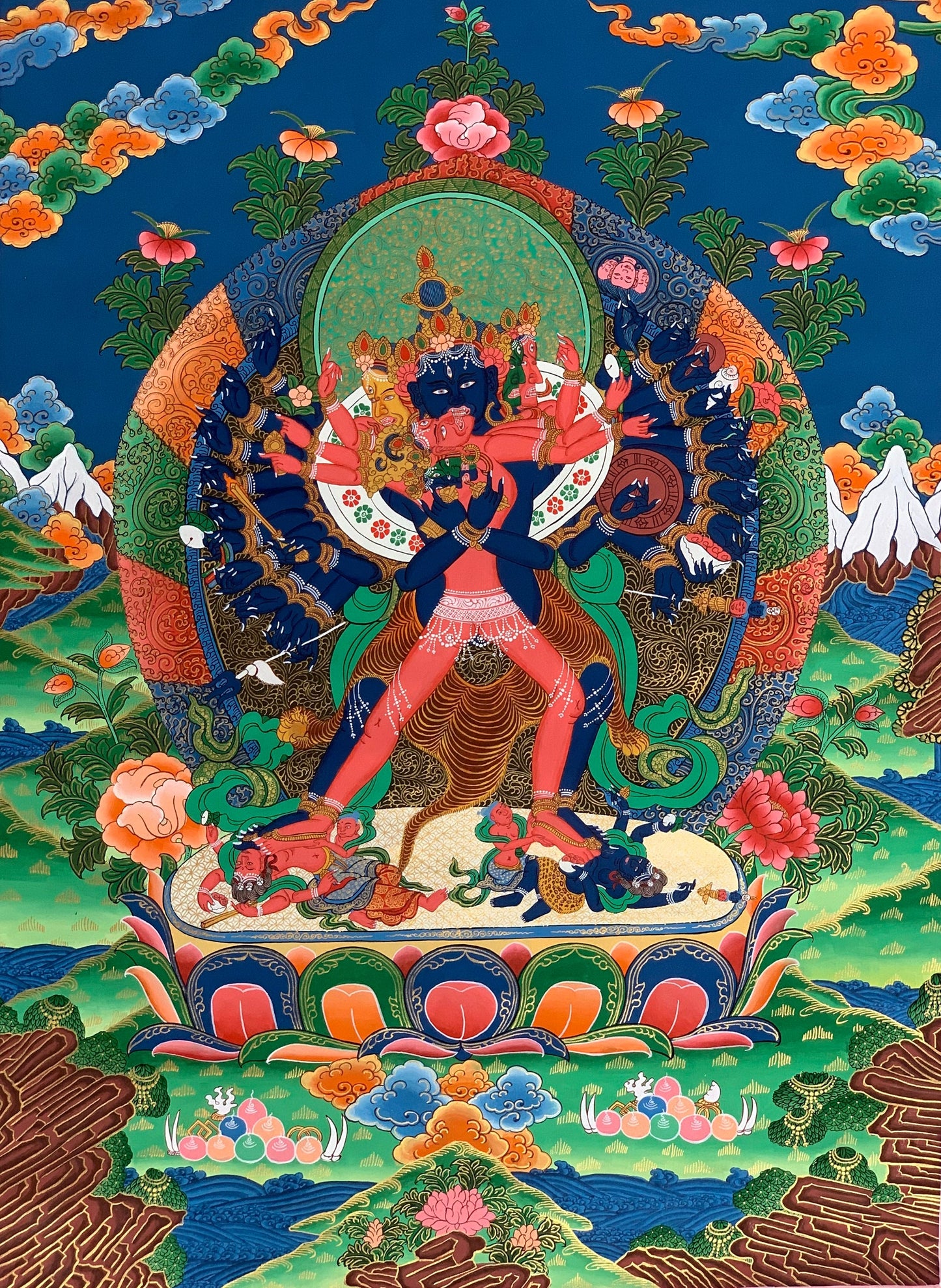 Kalachakra with Consort Vishvamata Thangka Painting - Tibetan Buddhist Yab-Yum Art