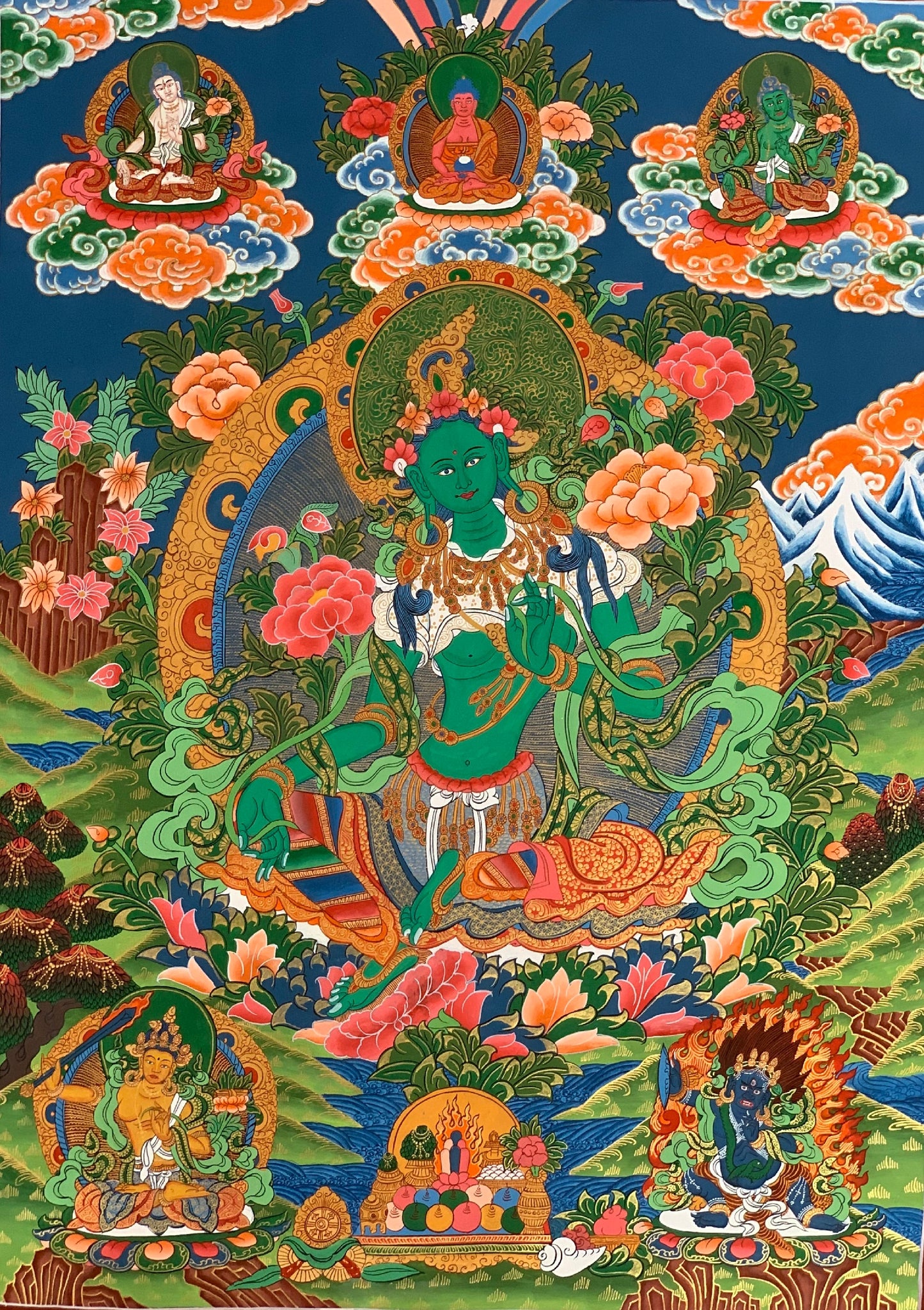 Hand-painted Green Tara, Shyamatara, Mother Goddess, Thangka Painting  20 x 30-Inch