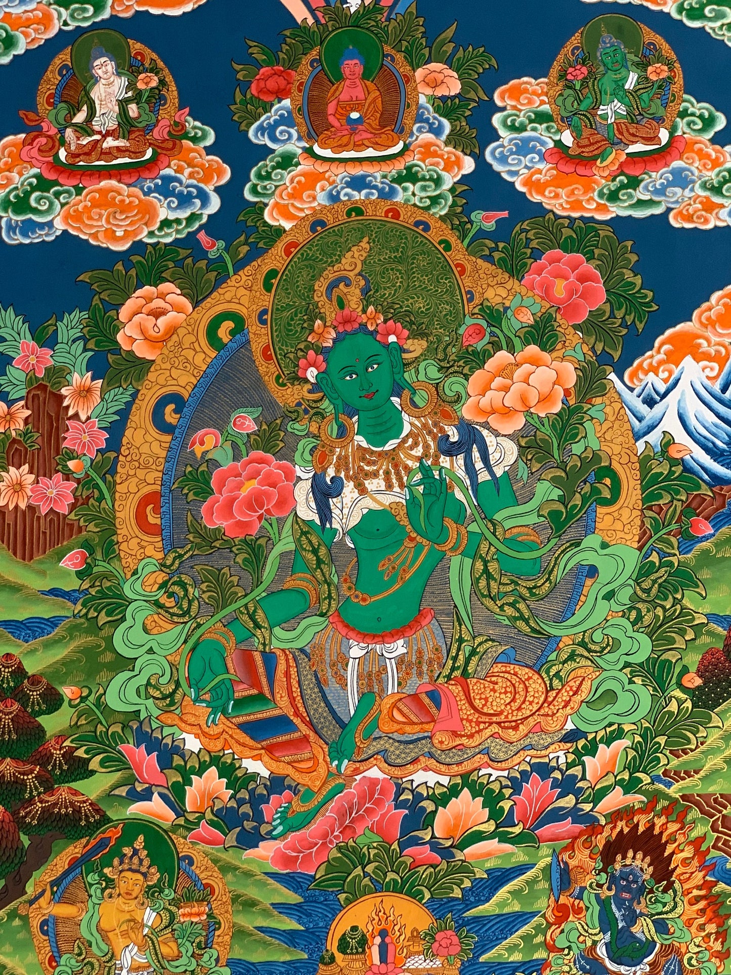 Hand-painted Green Tara, Shyamatara, Mother Goddess, Thangka Painting  20 x 30-Inch