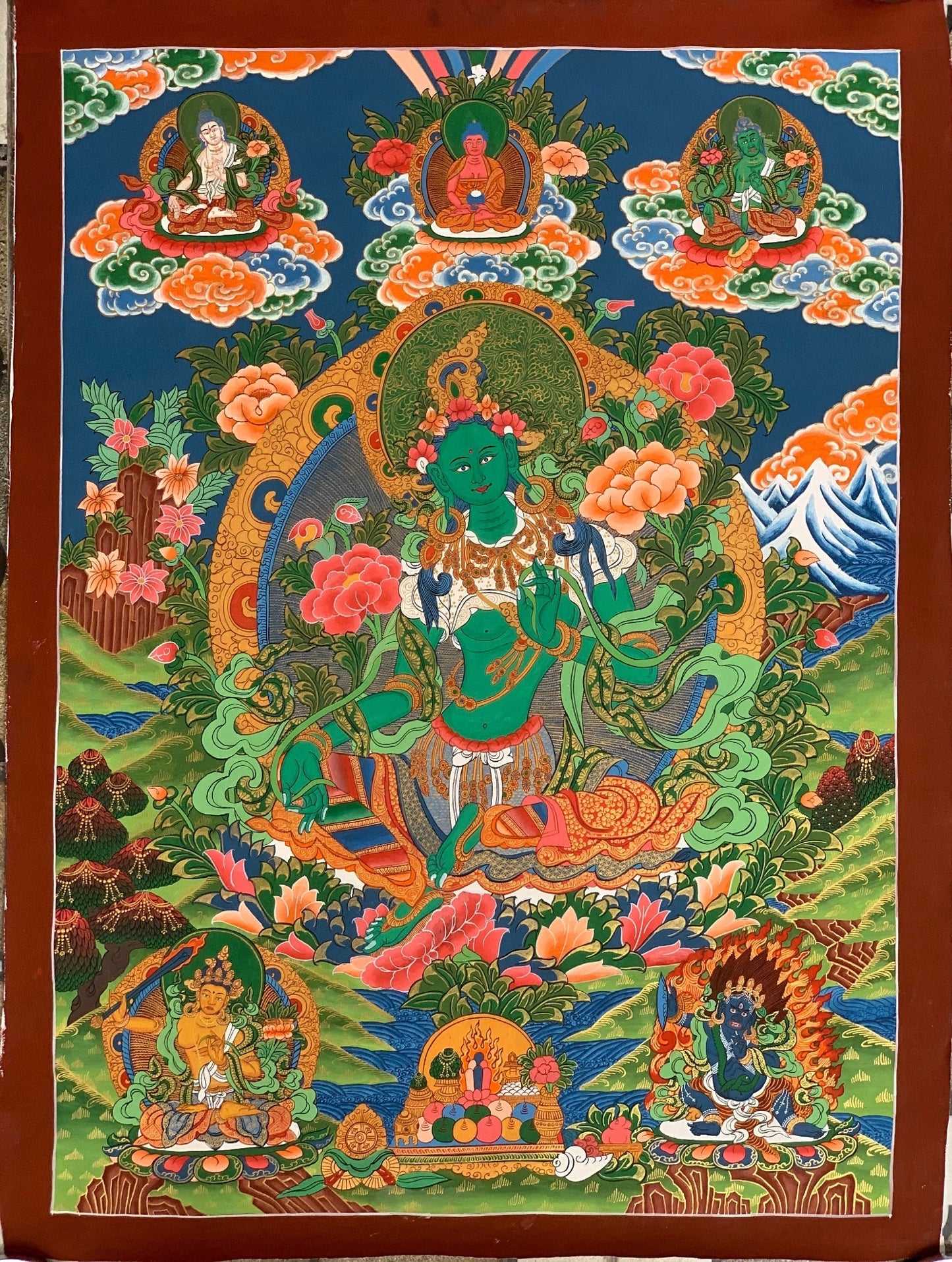 Hand-painted Green Tara, Shyamatara, Mother Goddess, Thangka Painting  20 x 30-Inch