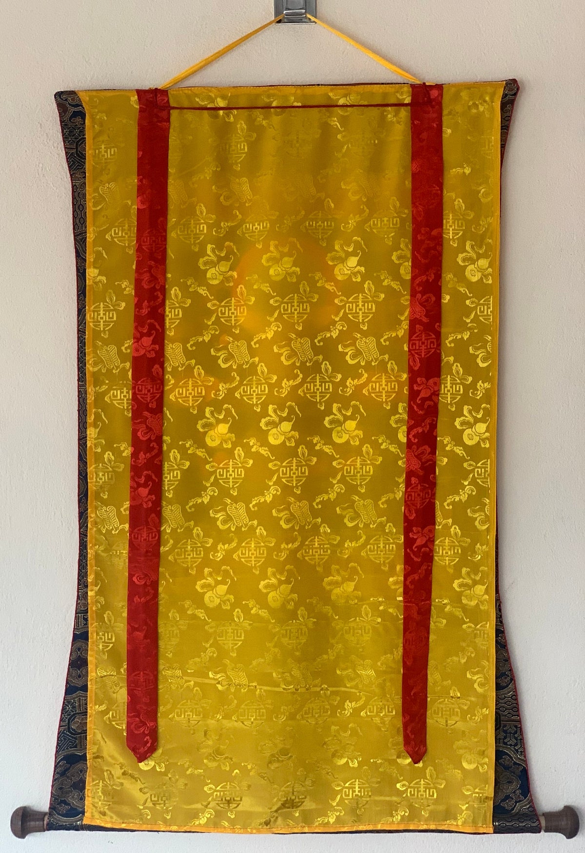 Buddha Shakti, Samantabhadra , Tibetan Thangka Painting, Original Art with Premium Silk Brocade