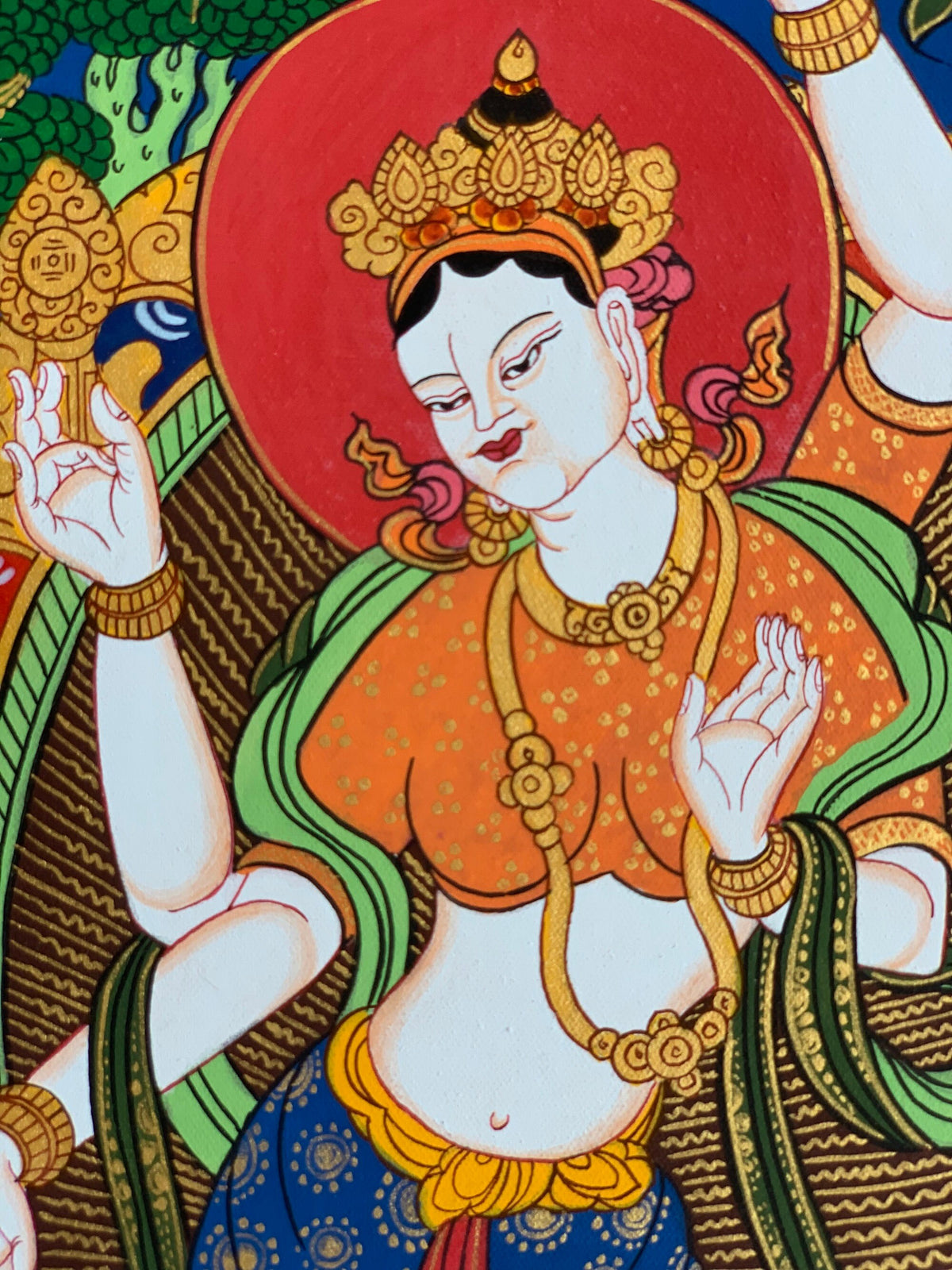 Standing Laxmi/ Mahalaxmi Goddess of Wealth and Prosperity Hindu Buddhist Thangka Painting Original Art