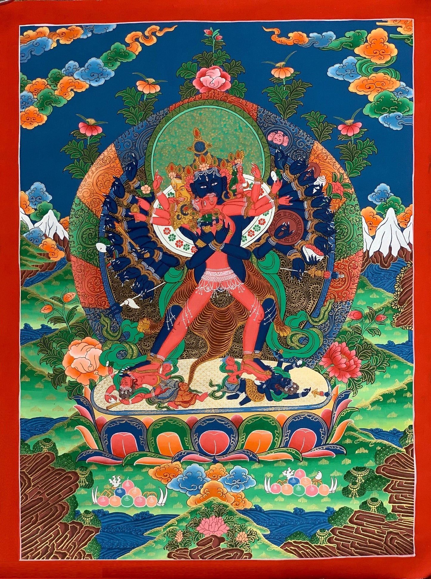 Kalachakra with Consort Vishvamata Thangka Painting - Tibetan Buddhist Yab-Yum Art