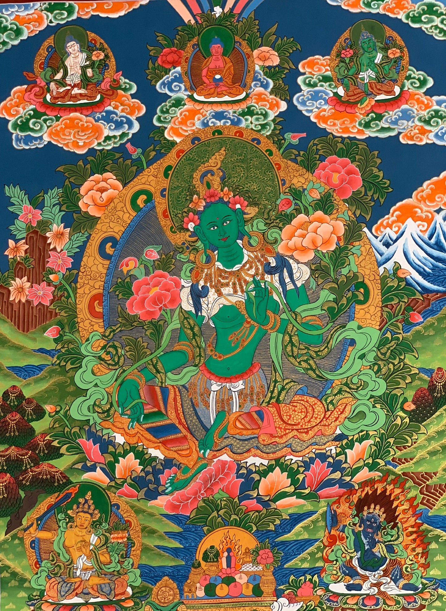 Hand-painted Green Tara, Shyamatara, Mother Goddess, Thangka Painting  20 x 30-Inch