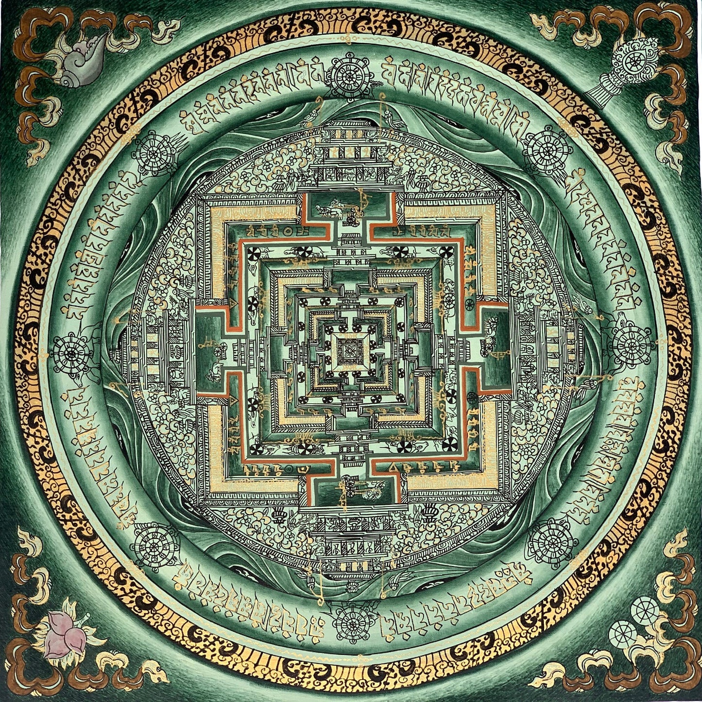 Original Hand-painted Kalachakra Mandala Wheel of  Time Tibetan Thangka Painting Compassion Meditation Art